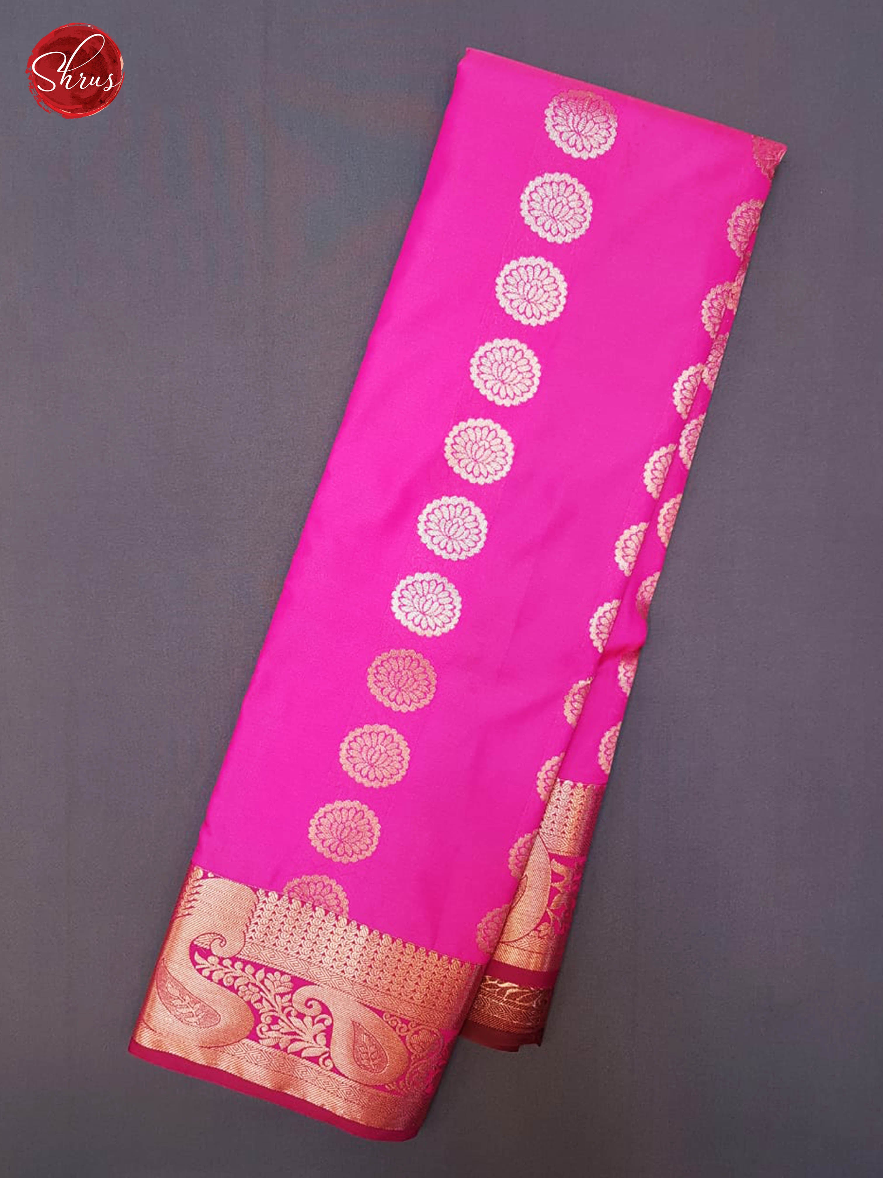 Pink & Brown - Semi Kanchipuram Silk with Zari woven floral motifs on the body & Gold Zari Border - Shop on ShrusEternity.com