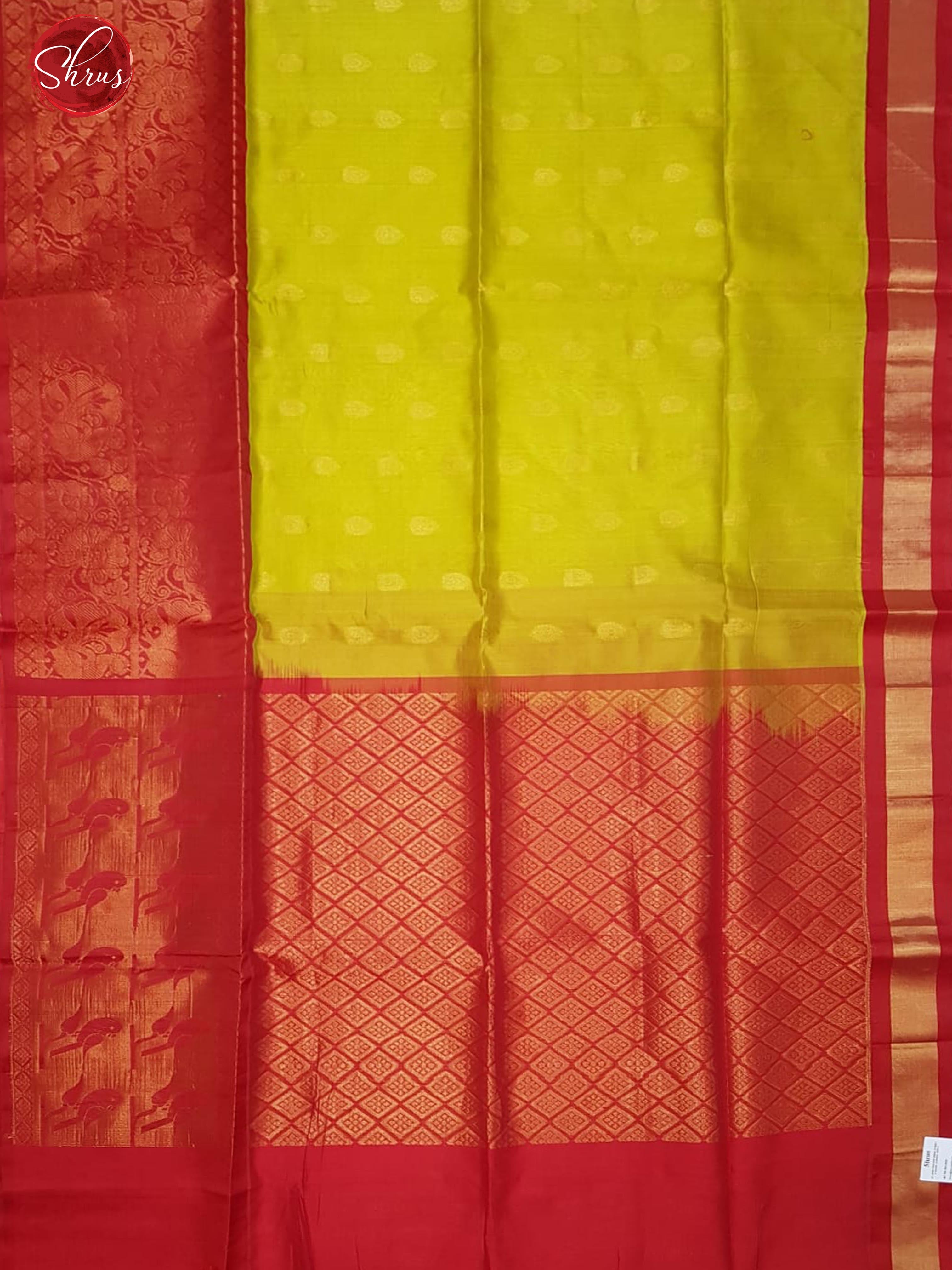 Green & Red - Silk Cotton with zari woven buttas on the body & Zari border - Shop on ShrusEternity.com