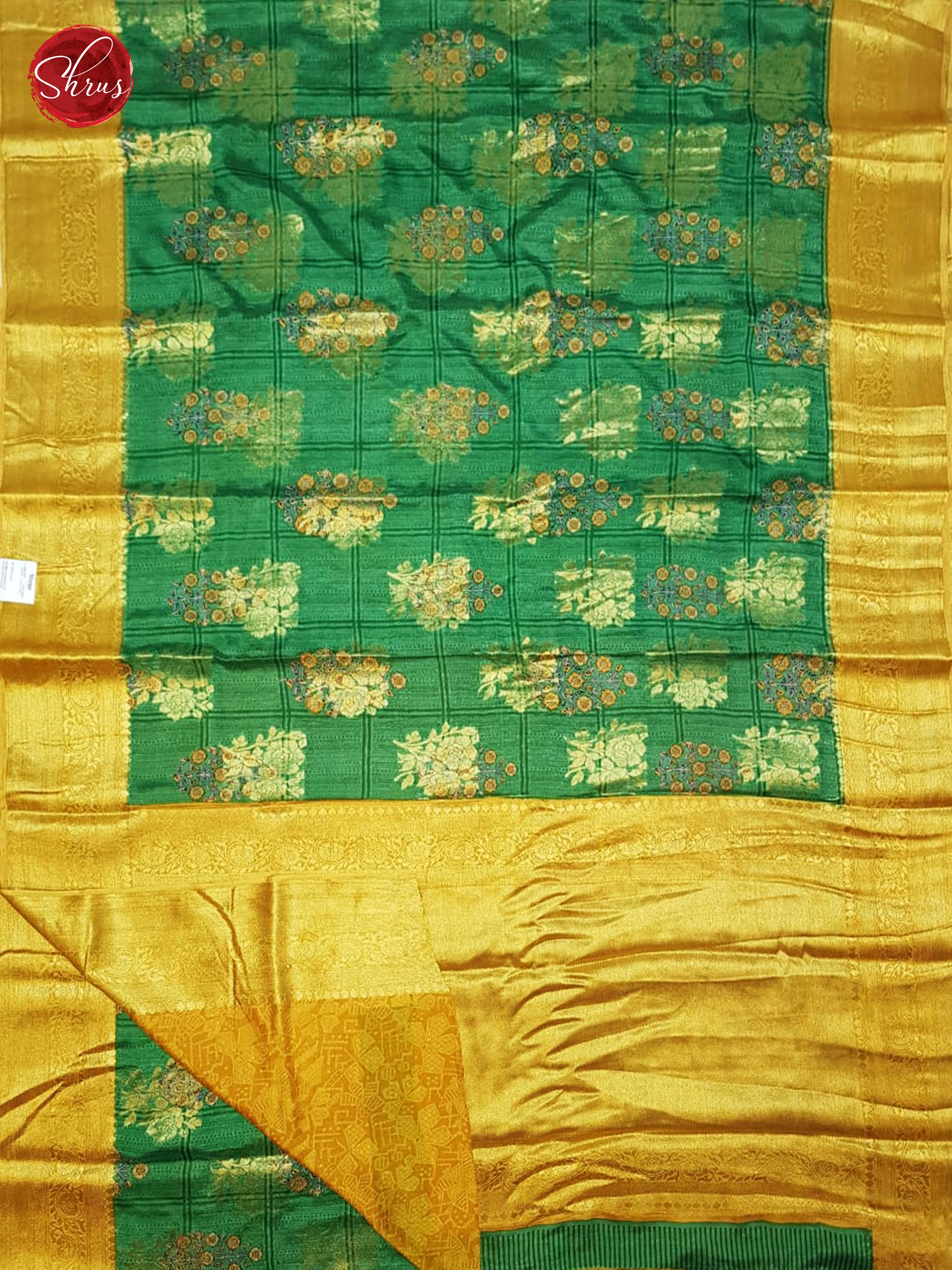 Green & Yellow - Semi Chiffon with Zari woven floral motifs , print on the body& Contrast Zari Border - Shop on ShrusEternity.com