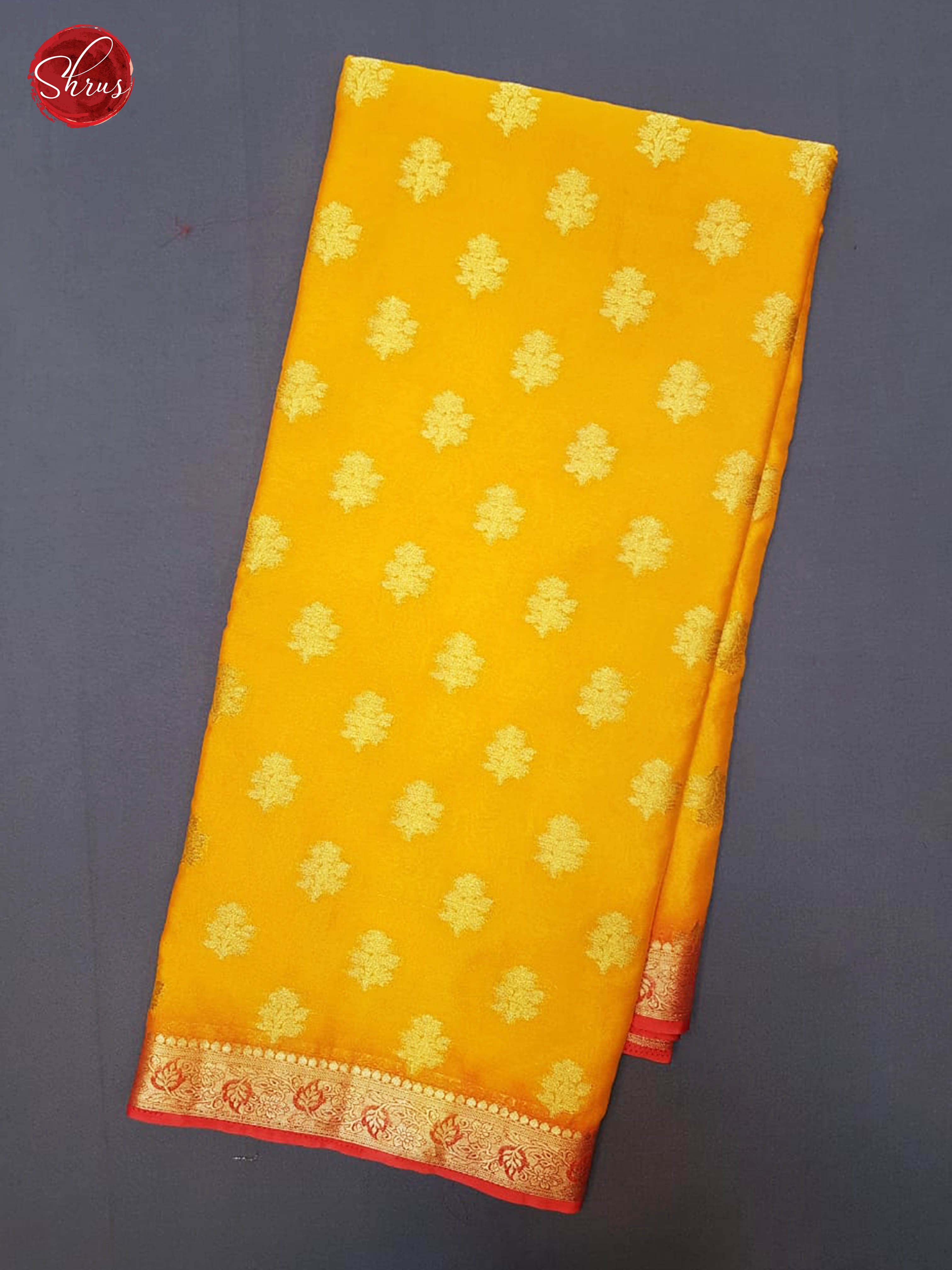 Mustard & Red - Semi Chiffon with Zari woven floral buttas on the body & Contrast Zari Border - Shop on ShrusEternity.com