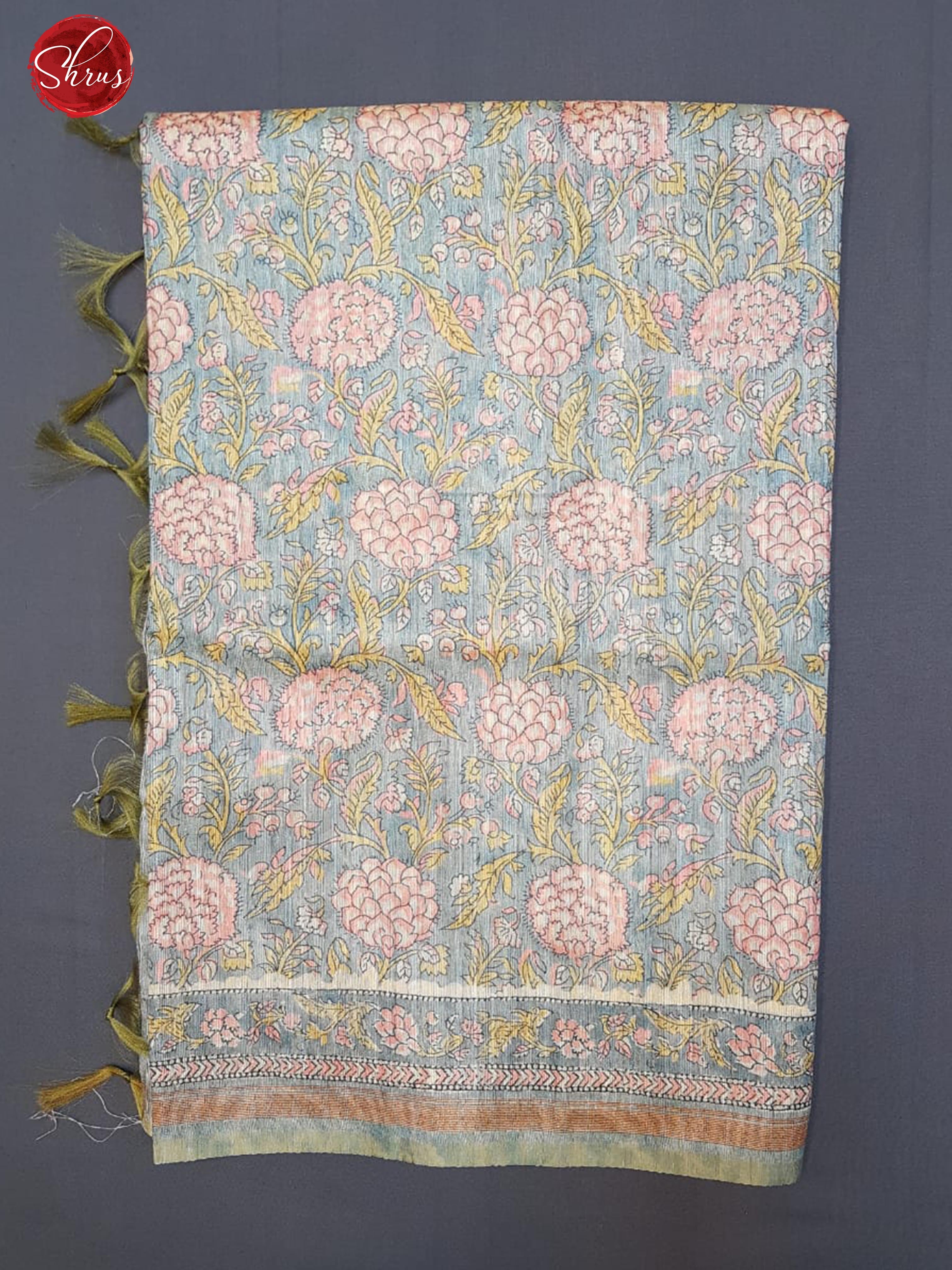Grey & Pink - Semi Tussar with floral print on the body & pallu - Shop on ShrusEternity.com