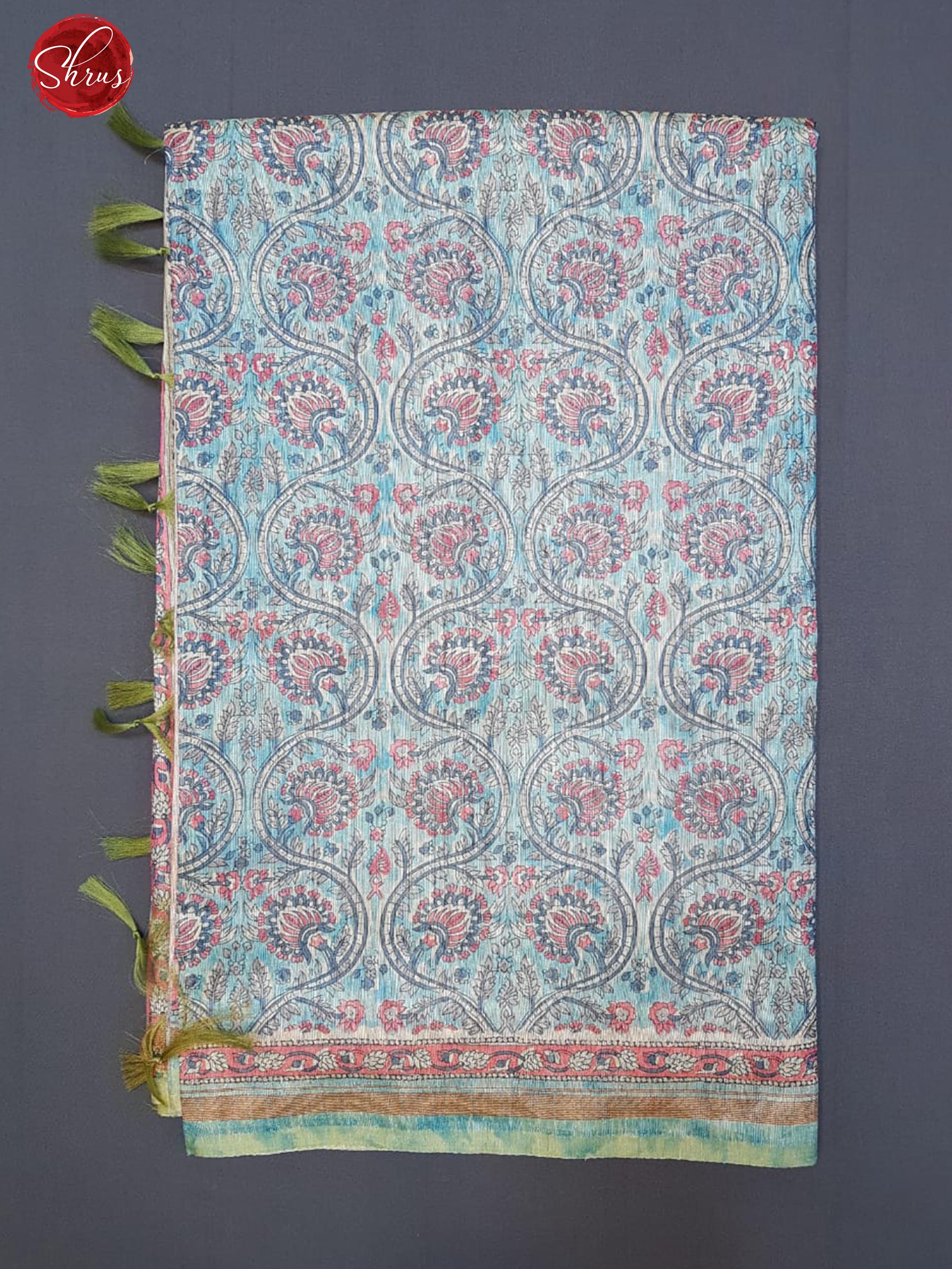 Ice Blue & Purple - Semi Tussar with floral print on the body & Border - Shop on ShrusEternity.com