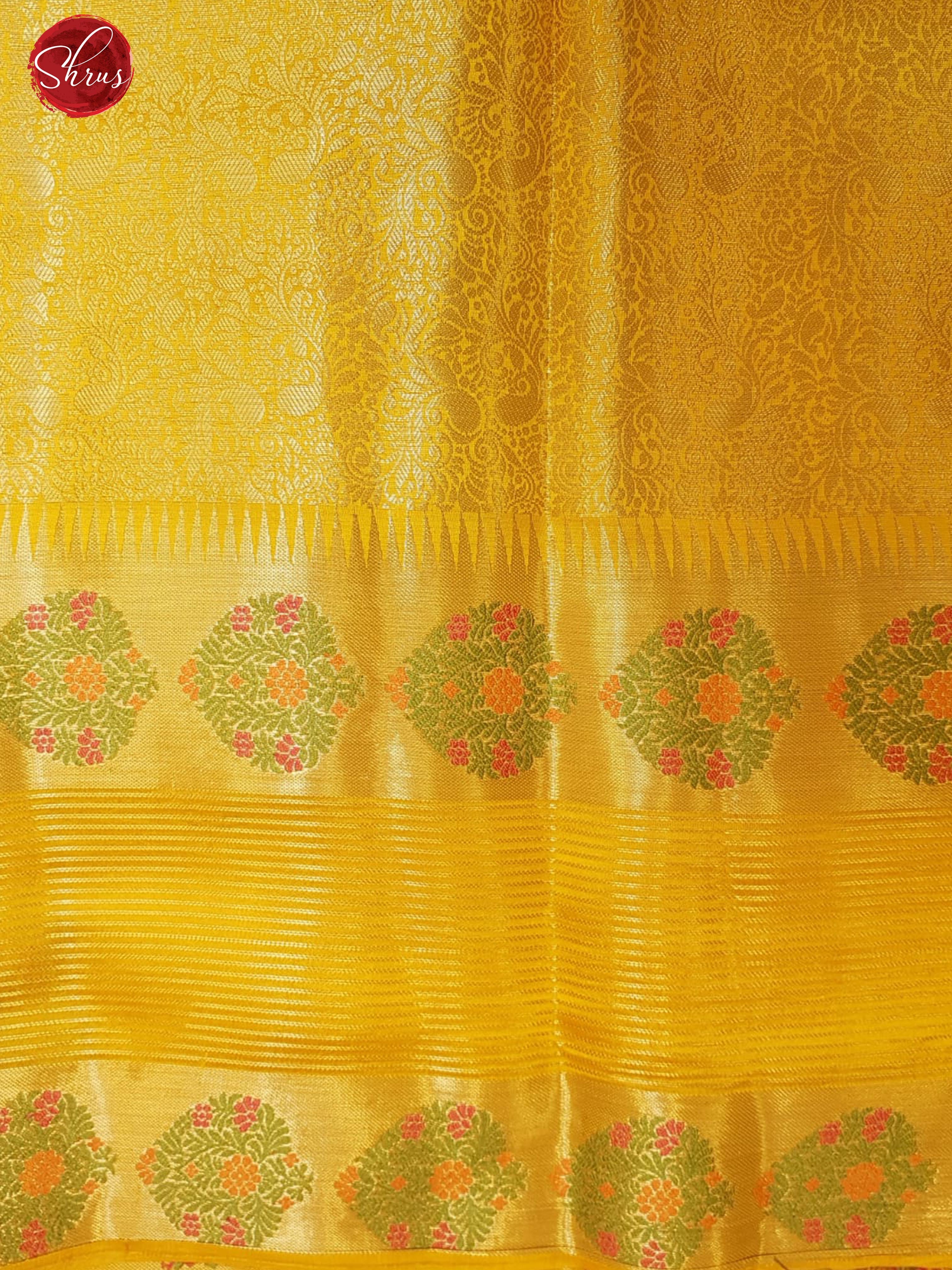 Grey & Yellow- Chiniya Silk with zari woven floral buttas on the body & Contrast Border - Shop on ShrusEternity.com