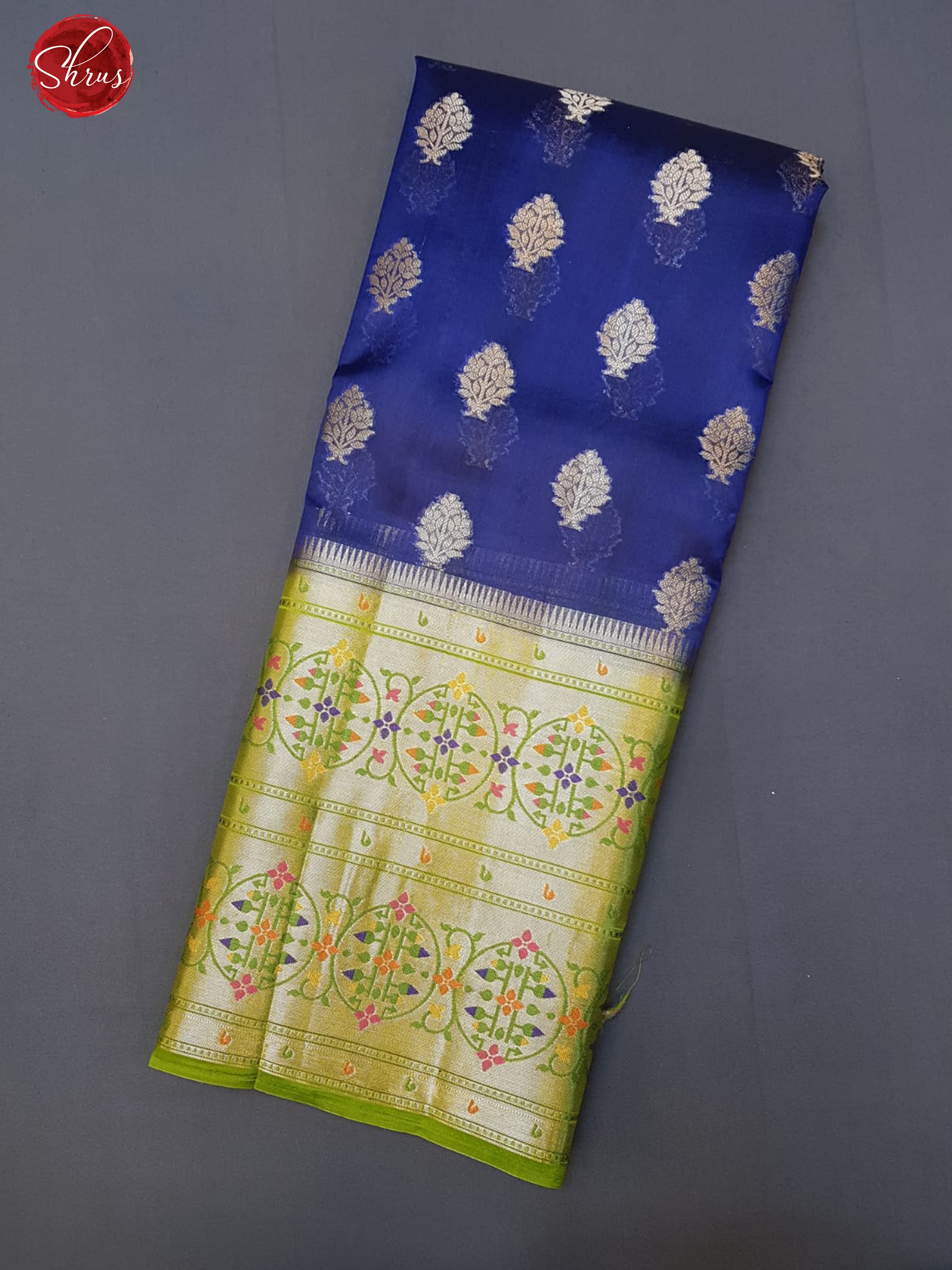 Blue & Green - Chiniya Silk with zari woven floral motifs on the body& Zari Border - Shop on ShrusEternity.com