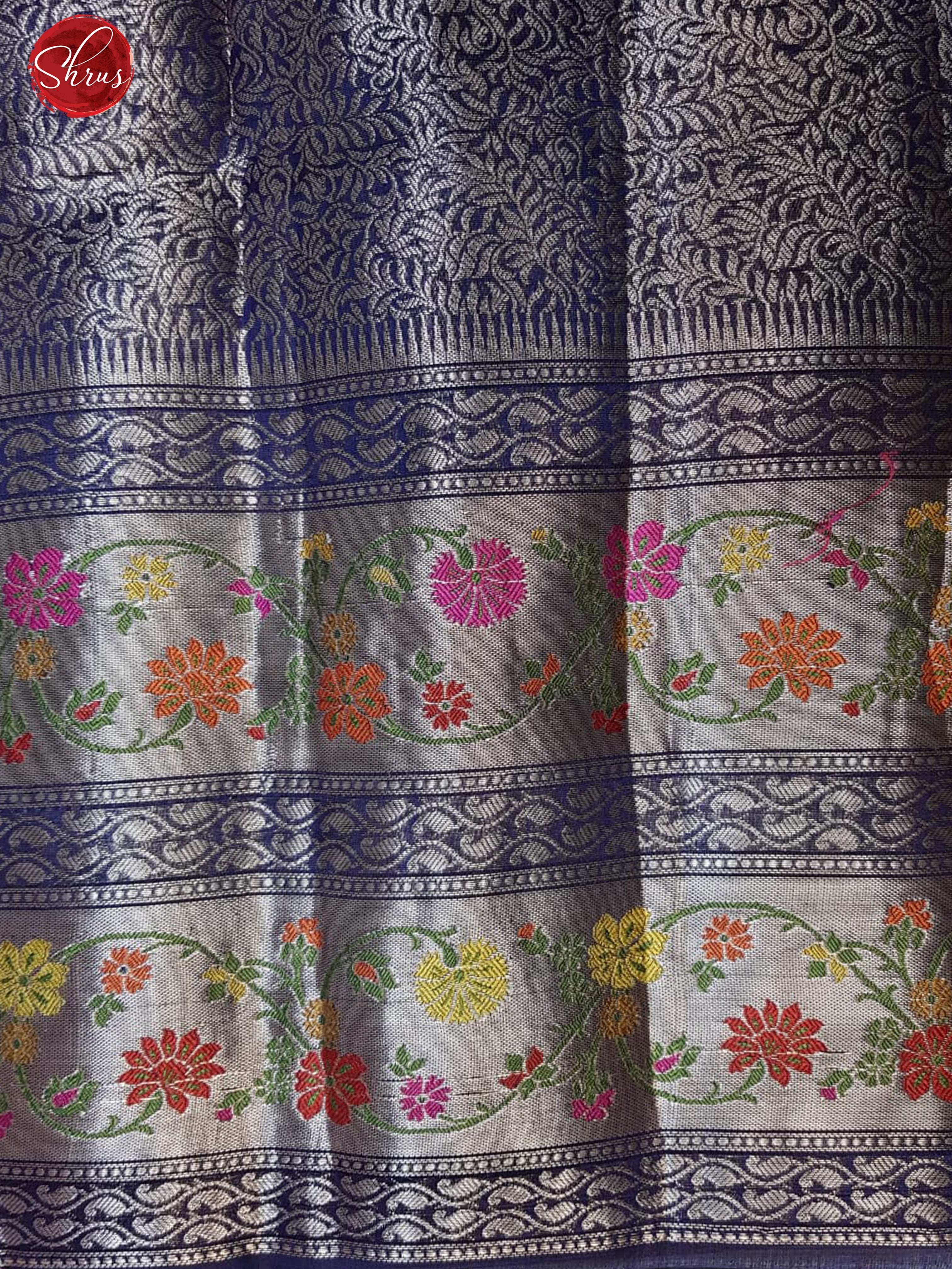 Orange & Blu e- Chiniya Silk with Zari woven buttas on the body & Contrast Zari Border - Shop on ShrusEternity.com