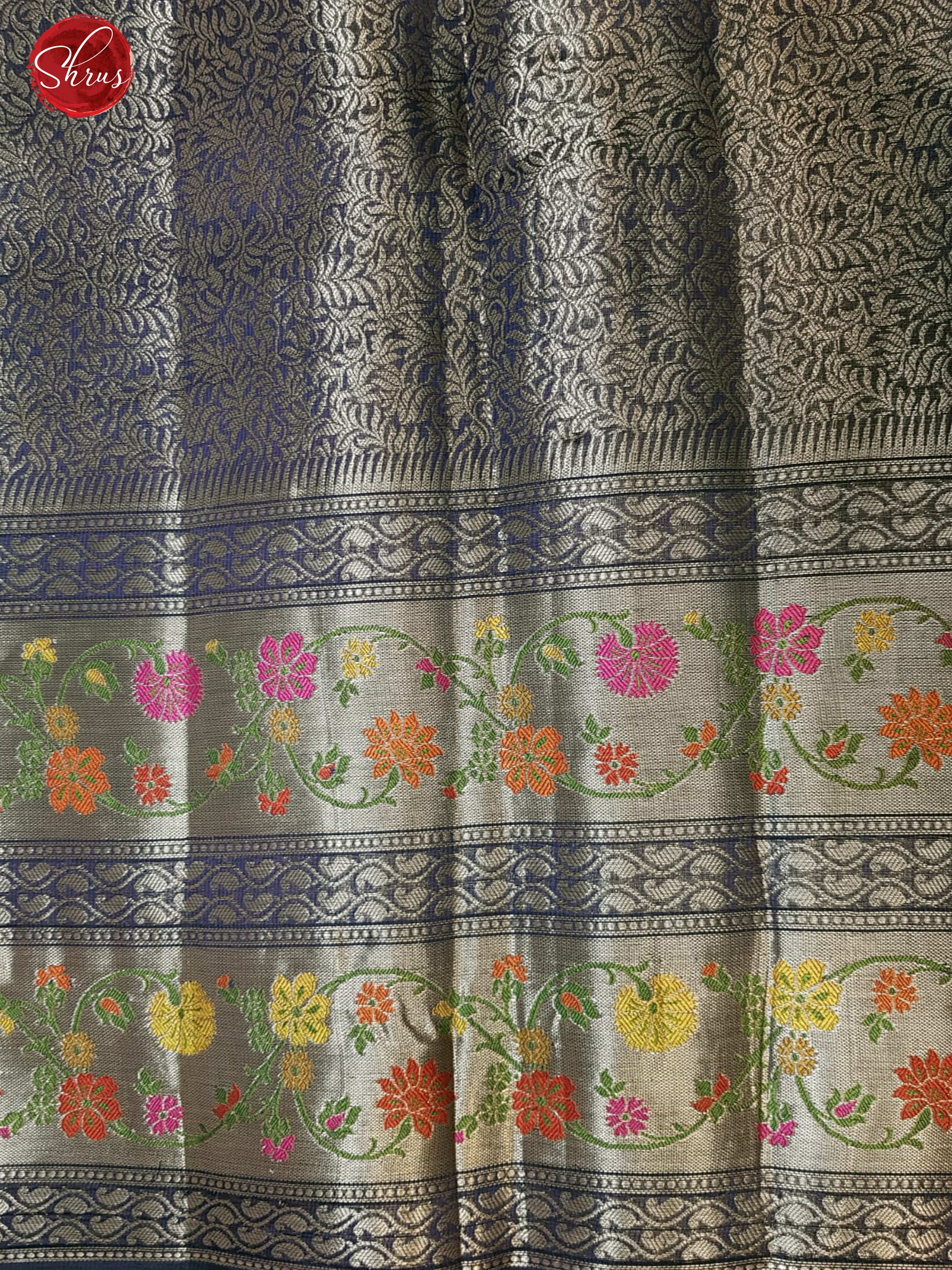 Teal & Navy Blue - Chiniya Silk with zari woven floral buttas on the body & Contrast Zari Border - Shop on ShrusEternity.com