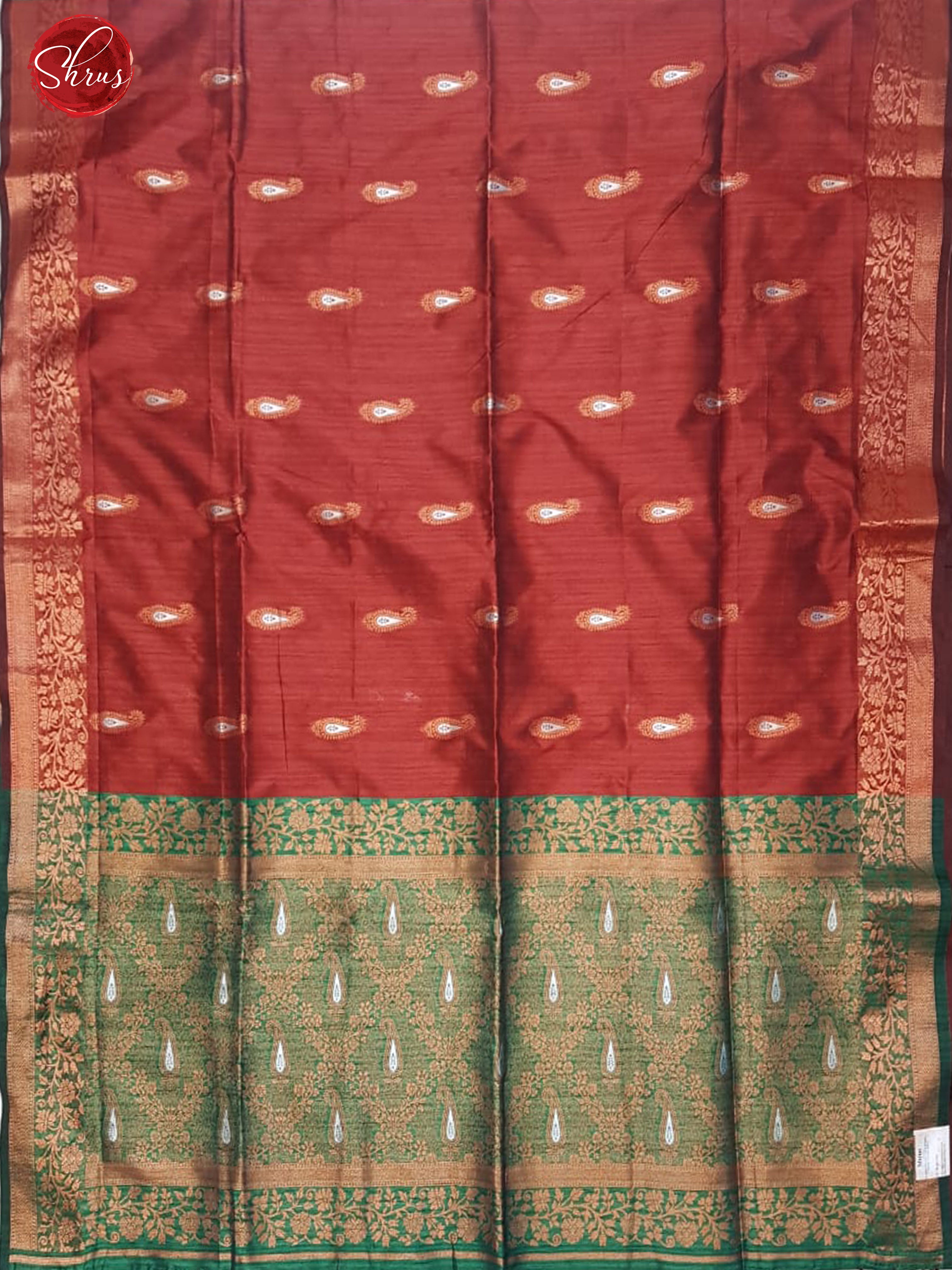 Red & Green - Semi Khatan with zari woven floral buttas on the body & Zari Border - Shop on ShrusEternity.com