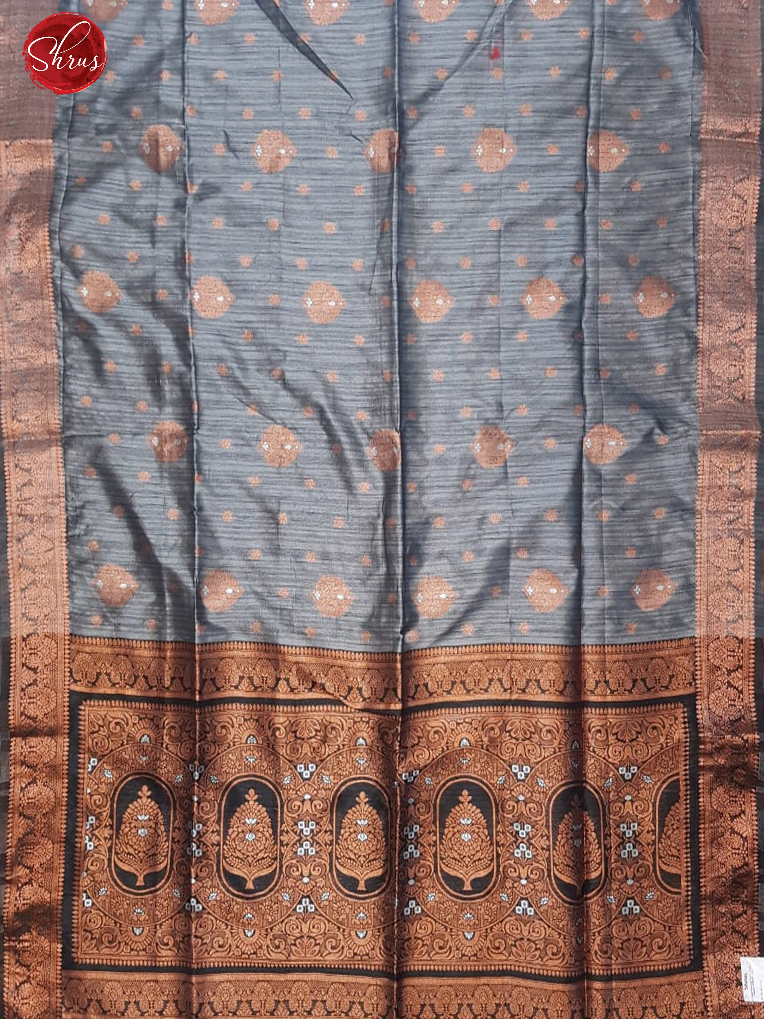 Grey & Blue - Semi Khatan with Zari woven floral buttas on the body & Zari Border - Shop on ShrusEternity.com