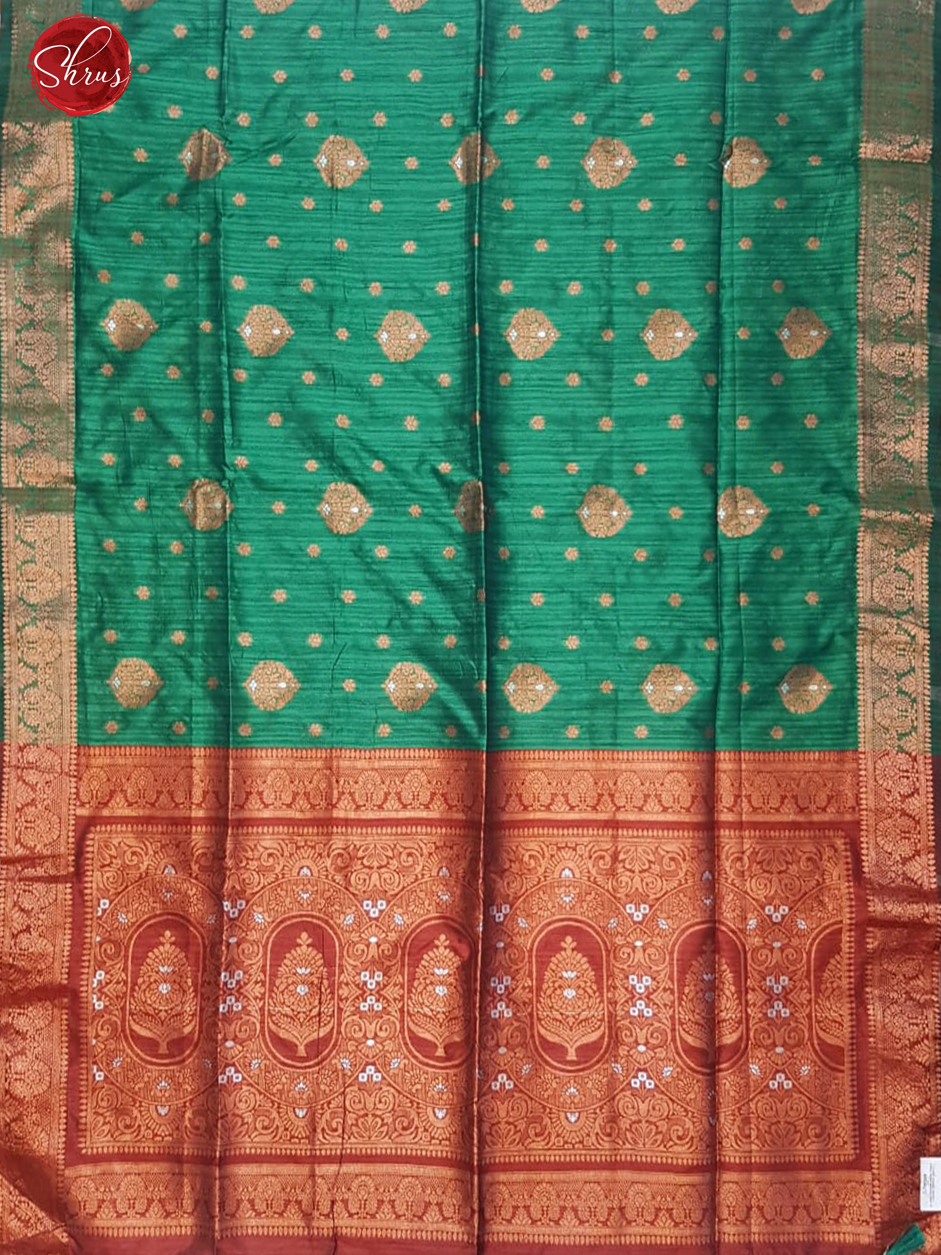 Green & Red - Semi Khatan with Zari woven floral buttas on the body& Zari Border - Shop on ShrusEternity.com