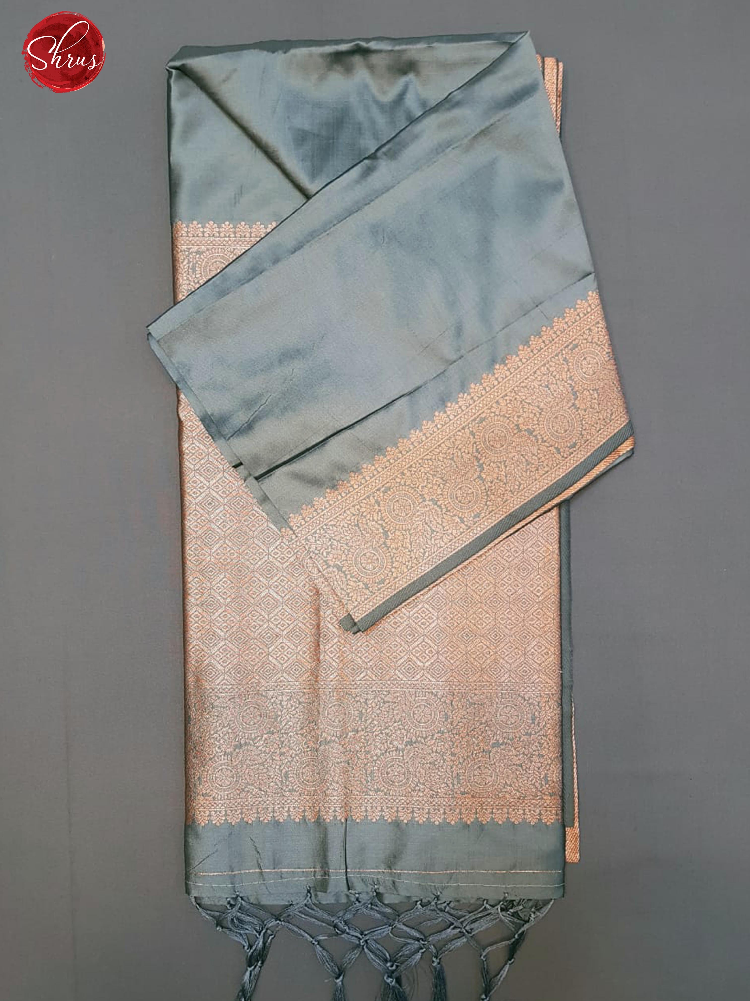 Grey(Single Tone) - Semi Khatan with plain Body & Zari Border - Shop on ShrusEternity.com