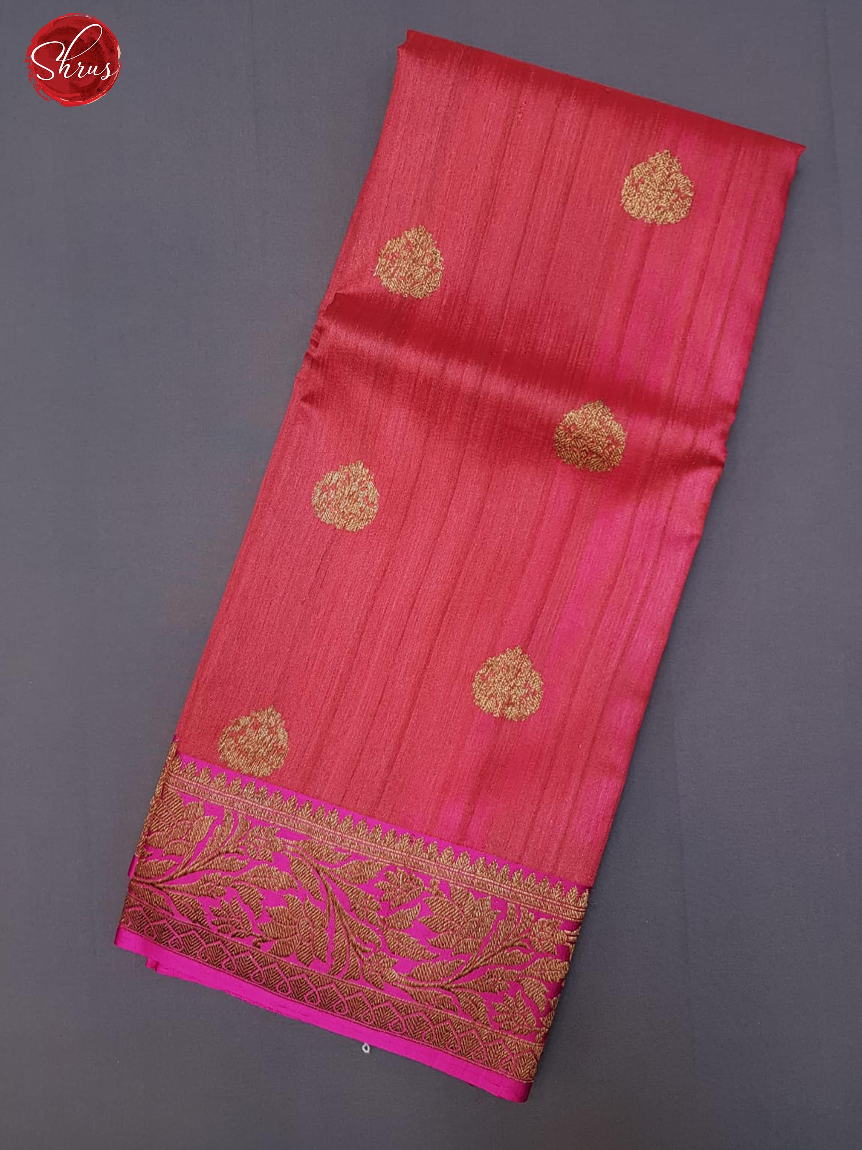 Orangish Pink & Candy Pink - Dupion Silk with Subtlr Gold zari motifs & Benaras borders - Shop on ShrusEternity.com