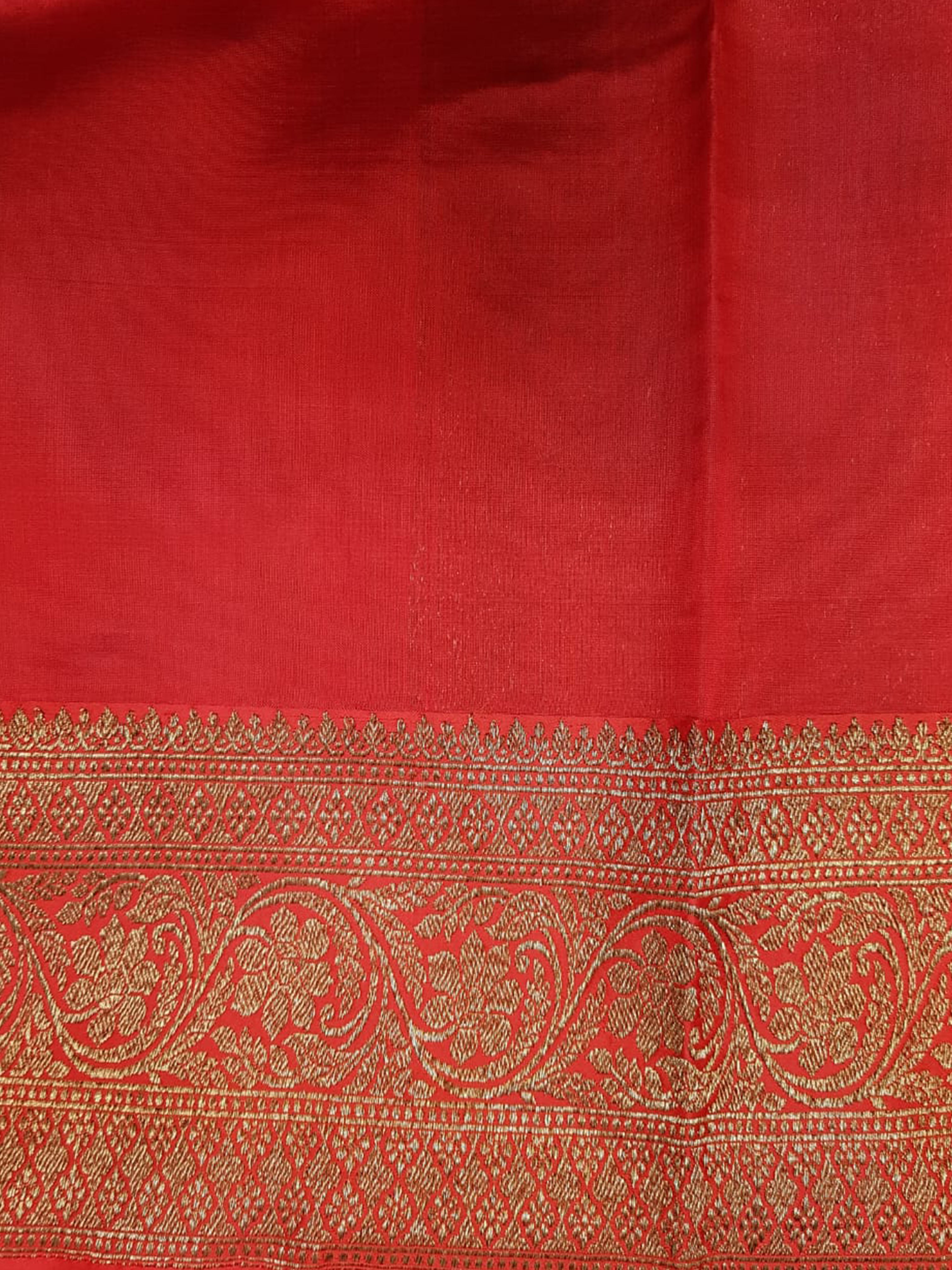 Yellow & Red - Banarasi Dupion with Zari woven floral motif son the body & Contrast Zari Border - Shop on ShrusEternity.com