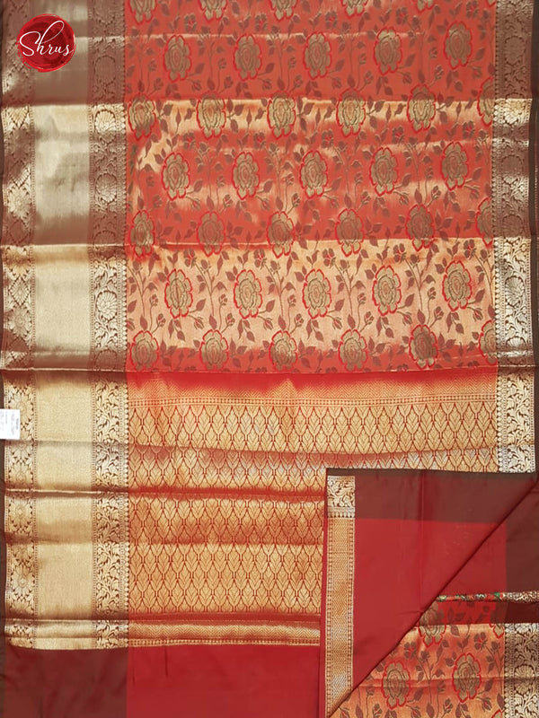 Red & Green - Dola Silk with Zari woven floral brocade on the body & Contrast Zari Border - Shop on ShrusEternity.com