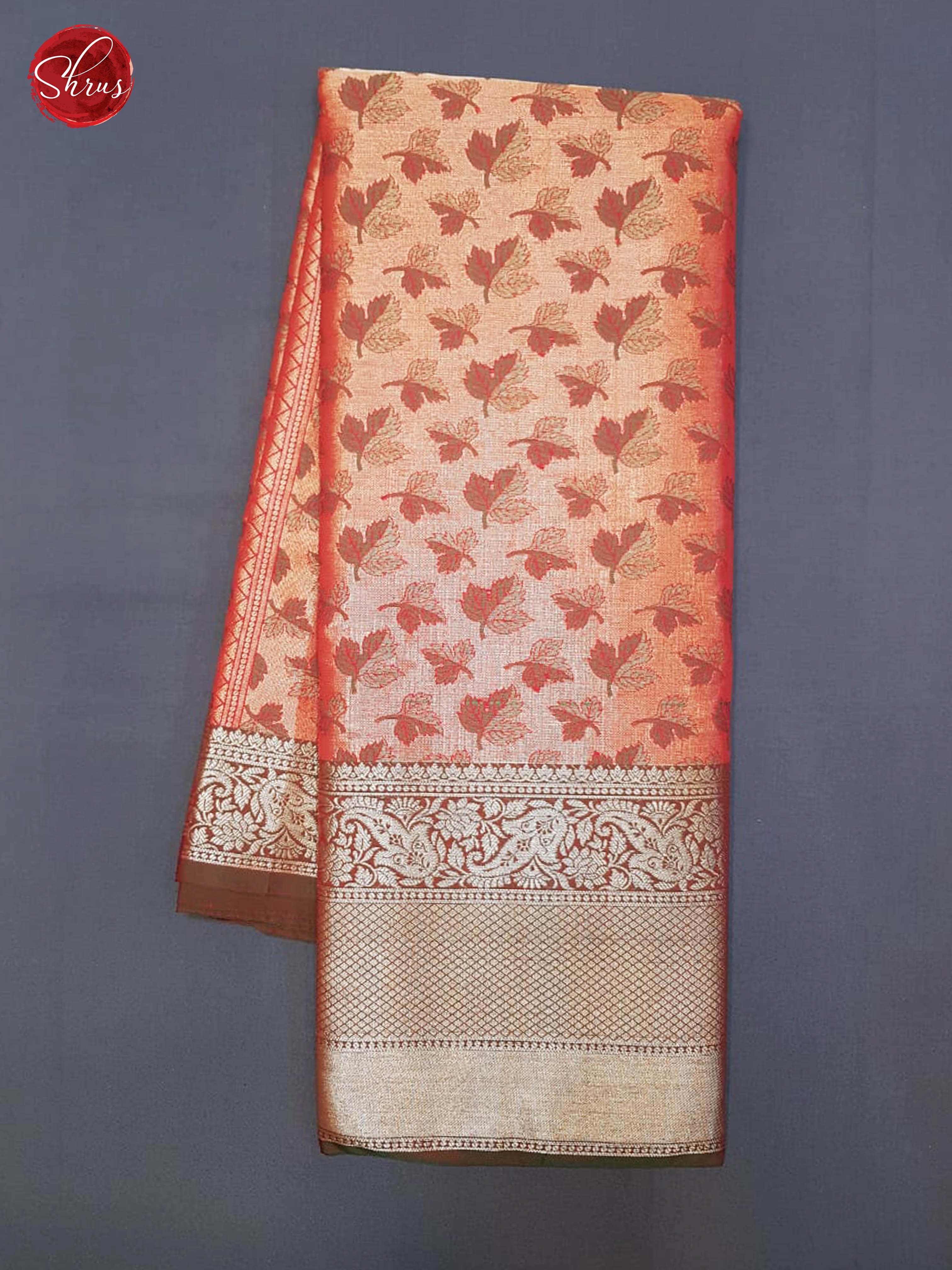Red & Brown- Dola Silk with Zari Woven floral brocade on the body & Contrast Zari Border - Shop on ShrusEternity.com