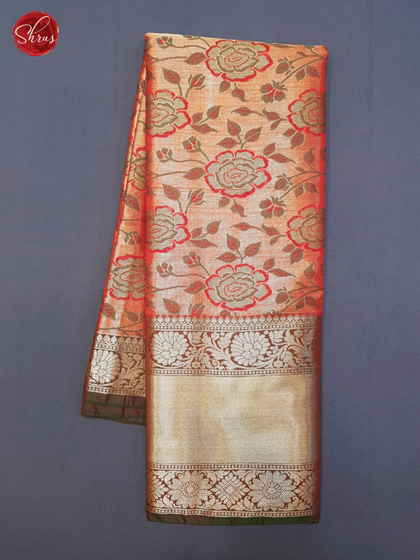 Red & Green - Dola Silk with Zari woven floral brocade on the body & Contrast Zari Border - Shop on ShrusEternity.com