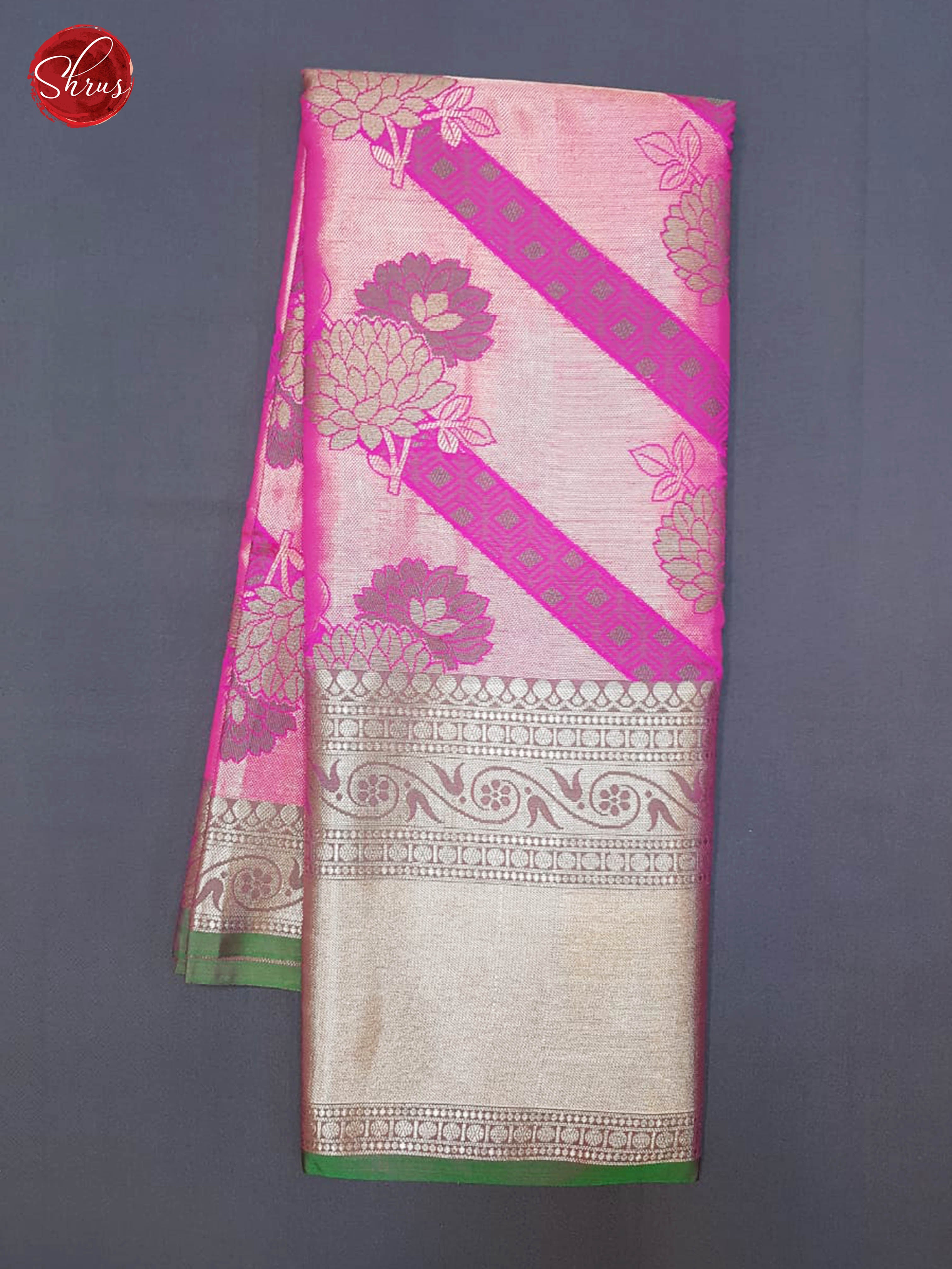 Pink &Green - Dola Silk with Zari woven floral motifs on the body & Contrast Zari Border - Shop on ShrusEternity.com