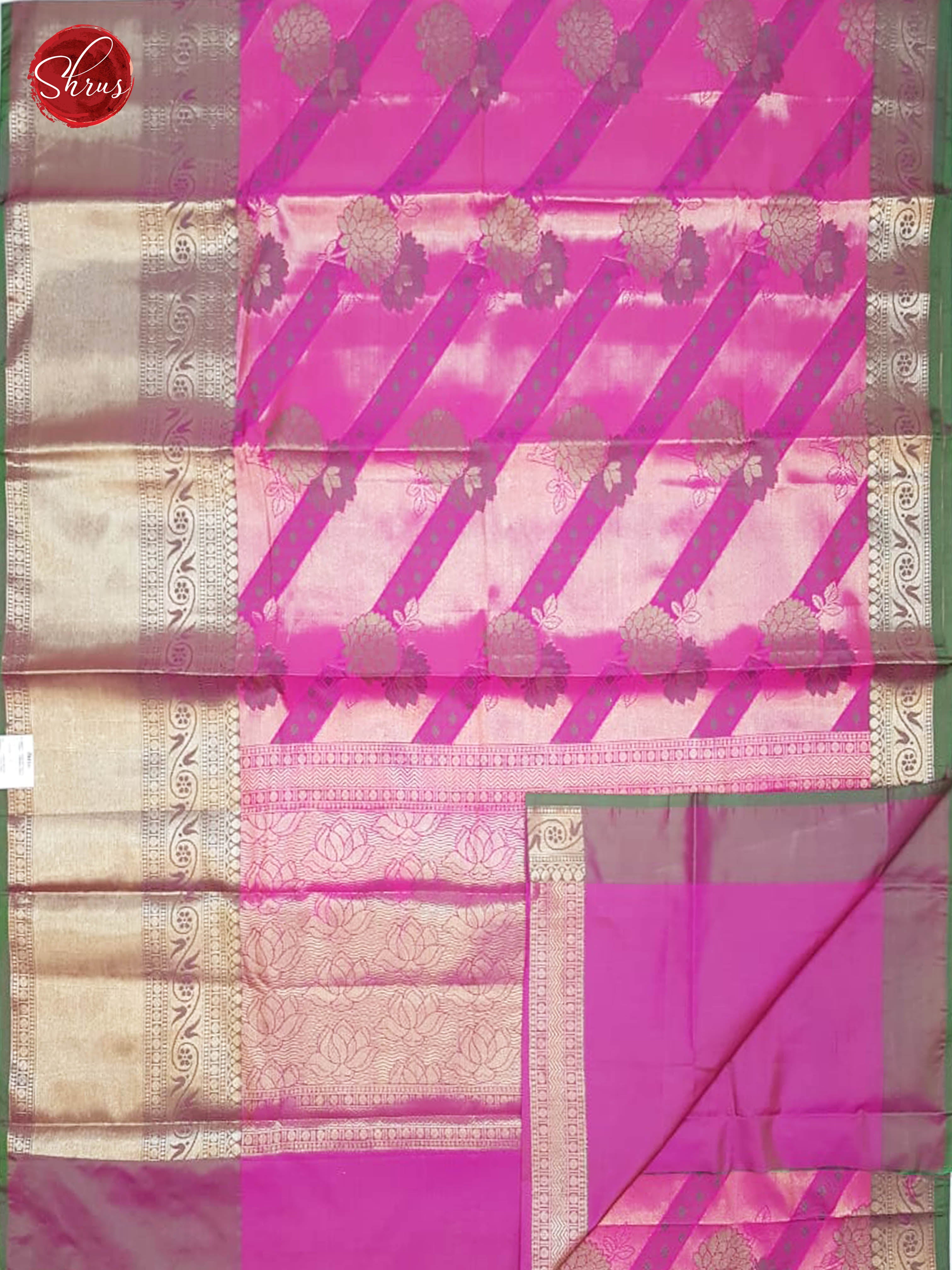 Pink &Green - Dola Silk with Zari woven floral motifs on the body & Contrast Zari Border - Shop on ShrusEternity.com