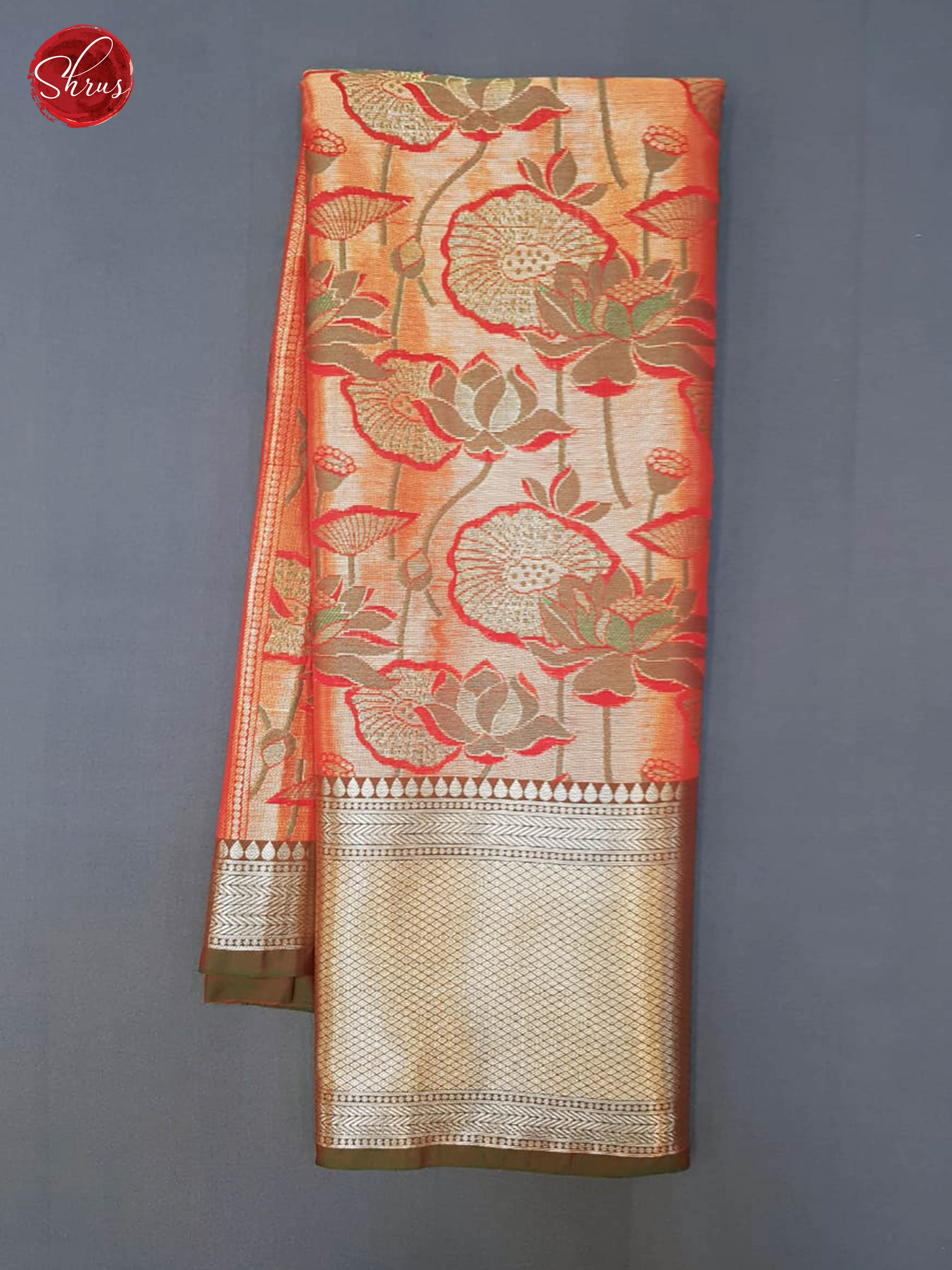 Red & Green- Dola Silk with Zari woven floral brocade on the body & Contrast Zari Border - Shop on ShrusEternity.com