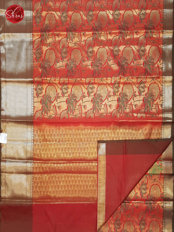 Red & Green- Dola Silk with Zari woven floral brocade on the body & Contrast Zari Border - Shop on ShrusEternity.com