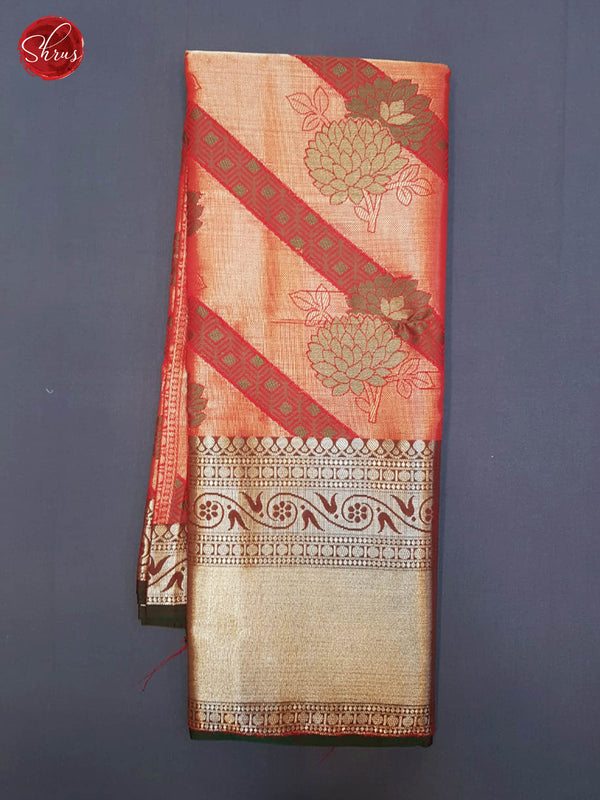Red & Brown - Dola SIlk with Zari woven floral motifs on the body & Contrast Zari Border - Shop on ShrusEternity.com