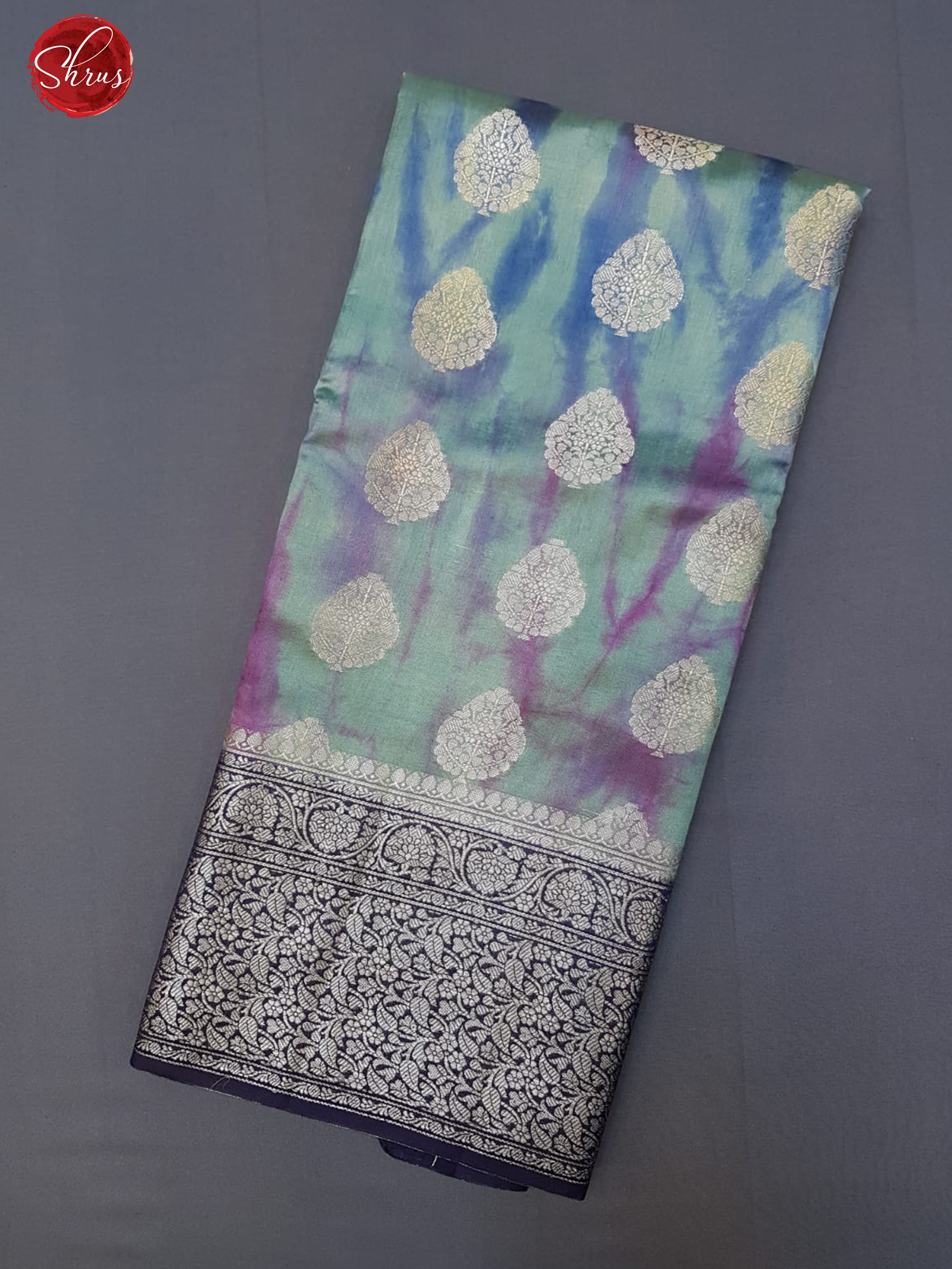 Grey & Blue- Chiniya Silk with Zari woven floral motifs on the Body & Zari Border - Shop on ShrusEternity.com