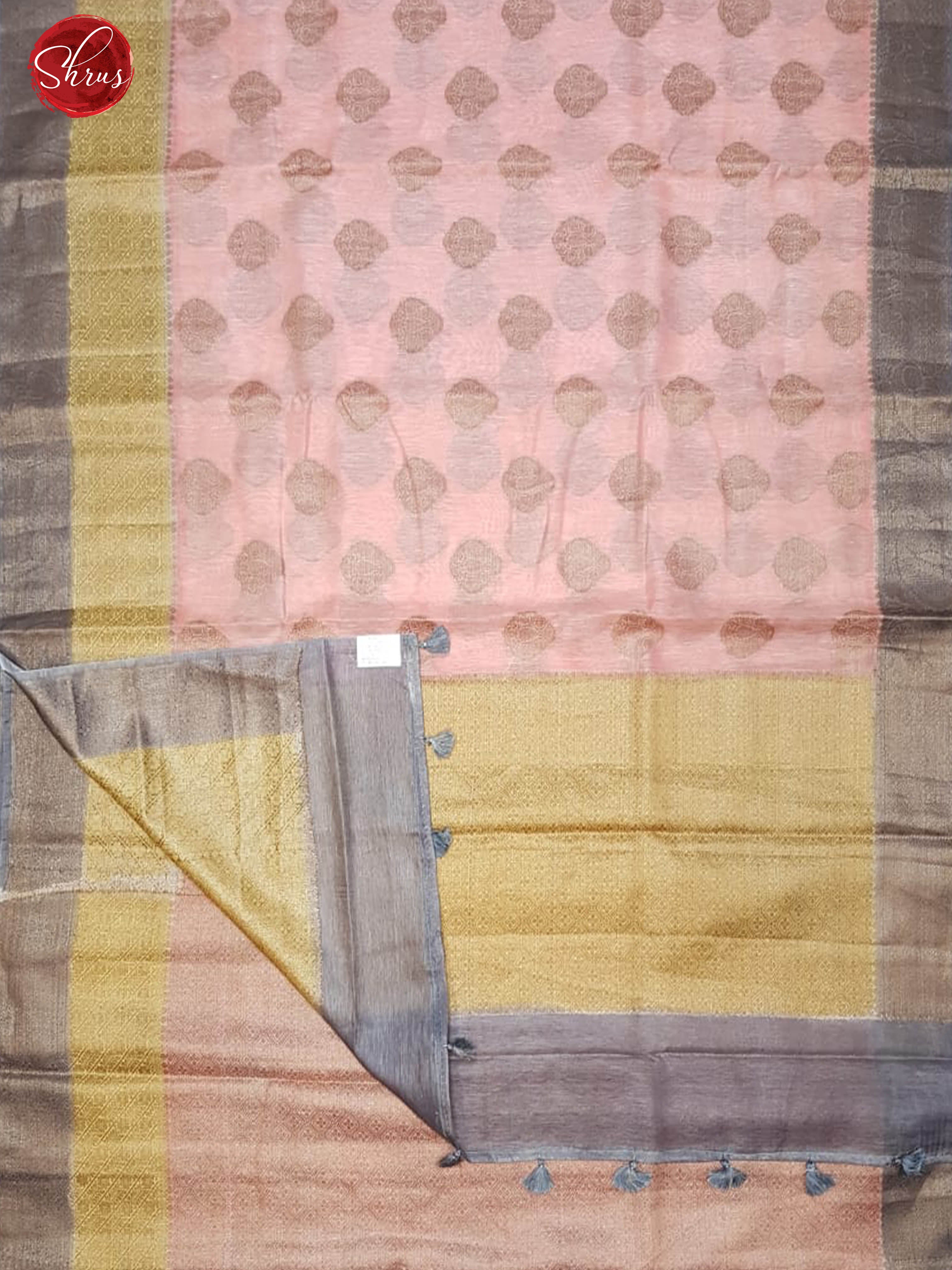 Pink & Grey - Muslin Silk with zari woven  floral motifs on the body & zari Border - Shop on ShrusEternity.com