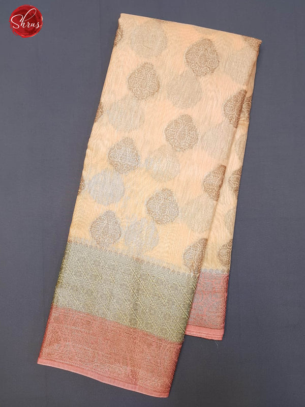 Peach & Pink - Muslin Silk with zari woven motifs on the body & zari Border - Shop on ShrusEternity.com