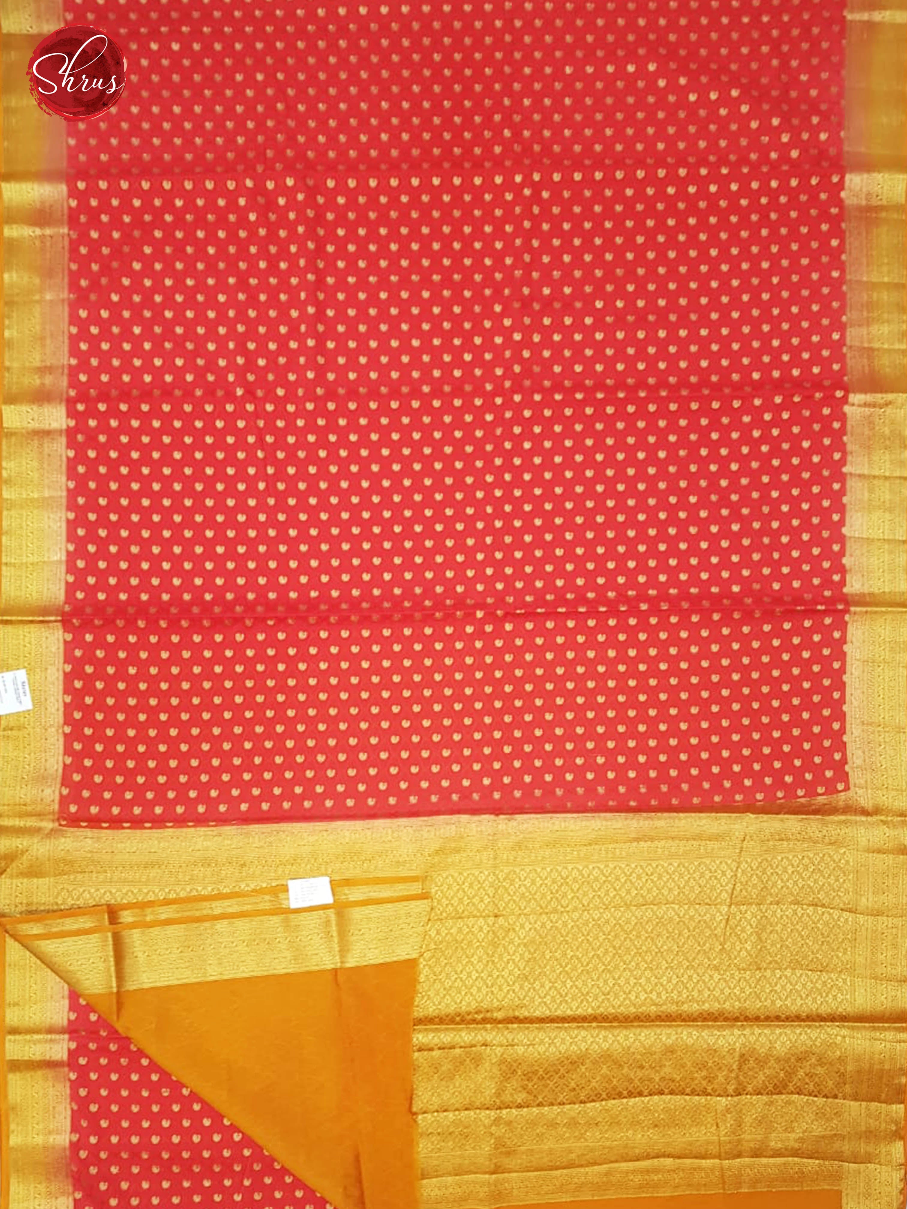 Red & Mustard - Semi Chiffon with Zari woven buttas on the body & Contrast Zari Border - Shop on ShrusEternity.com