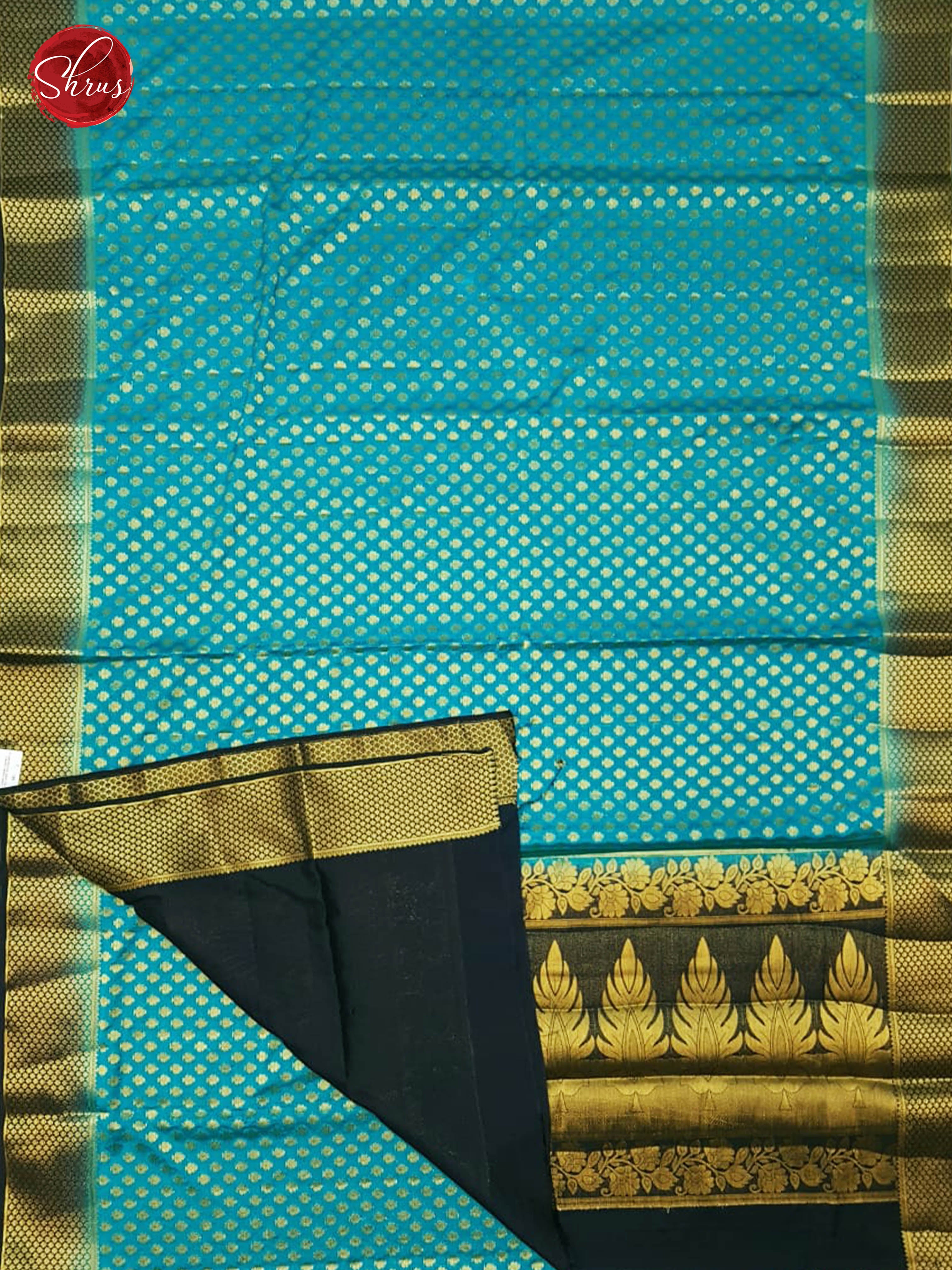 German Blue & Blue - Semi Chiffon with Zari woven buttas on the body & Contrast Zari Border - Shop on ShrusEternity.com