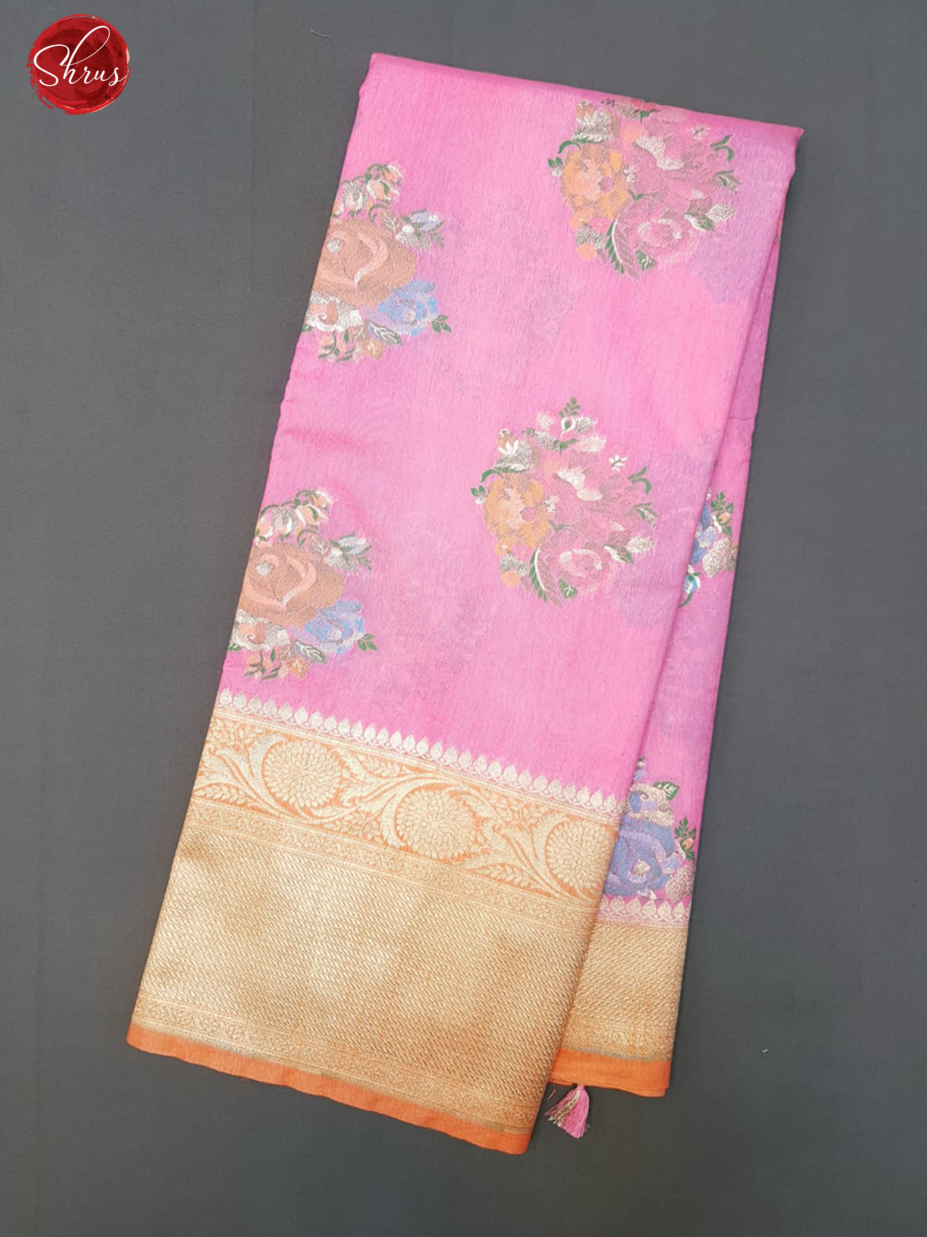 Shocking Pink & Orange - Chiniya Silk Cotton with floral motifs on t he body & Zari Border - Shop on ShrusEternity.com