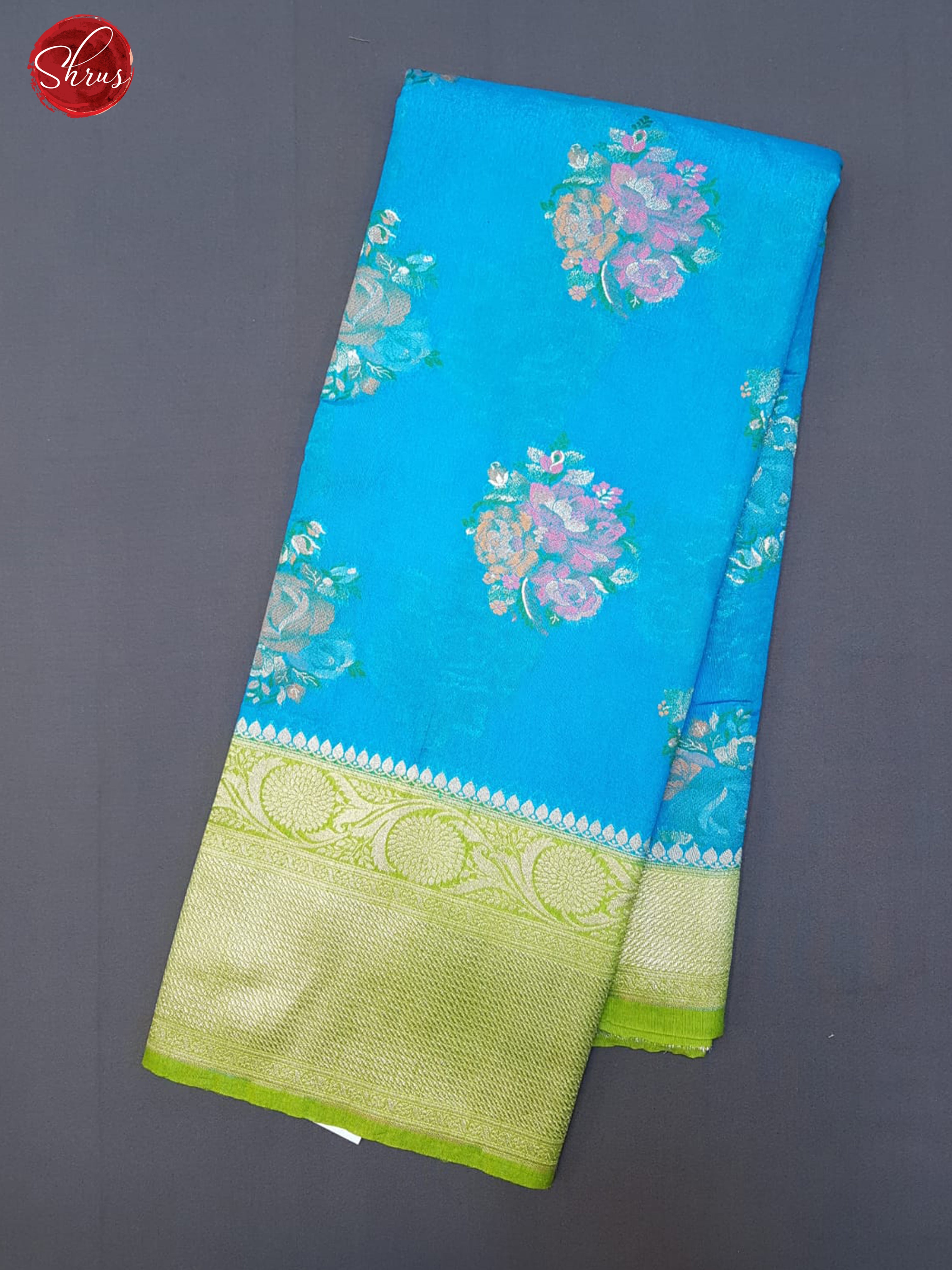 Blue & Green - Chiniya Silk Cotton with Zari woven motifs on the body& Zari Border - Shop on ShrusEternity.com