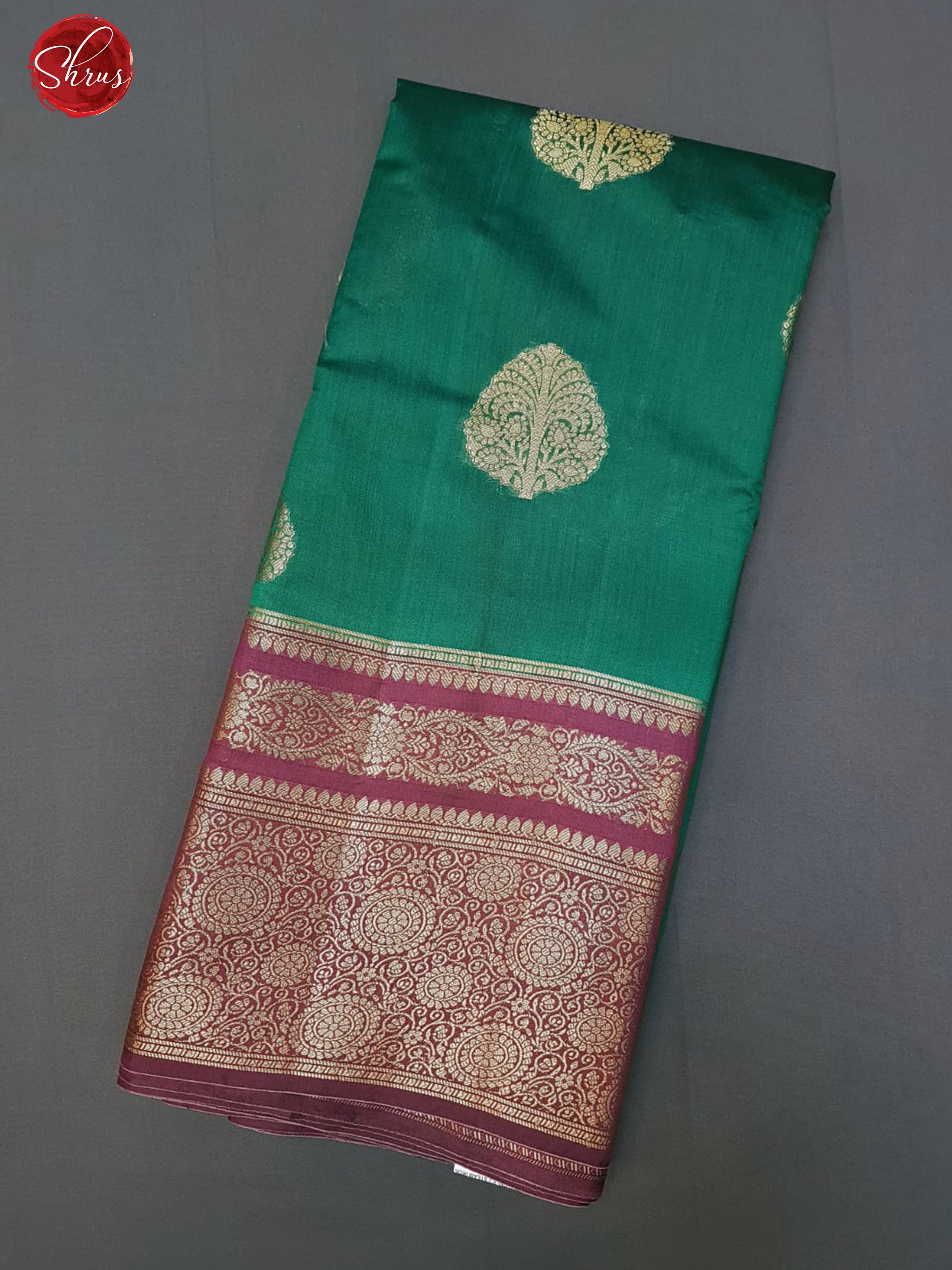 Green & Wine - Chiniya Silk with Zari woven floral motifs on the body & Zari Border - Shop on ShrusEternity.com