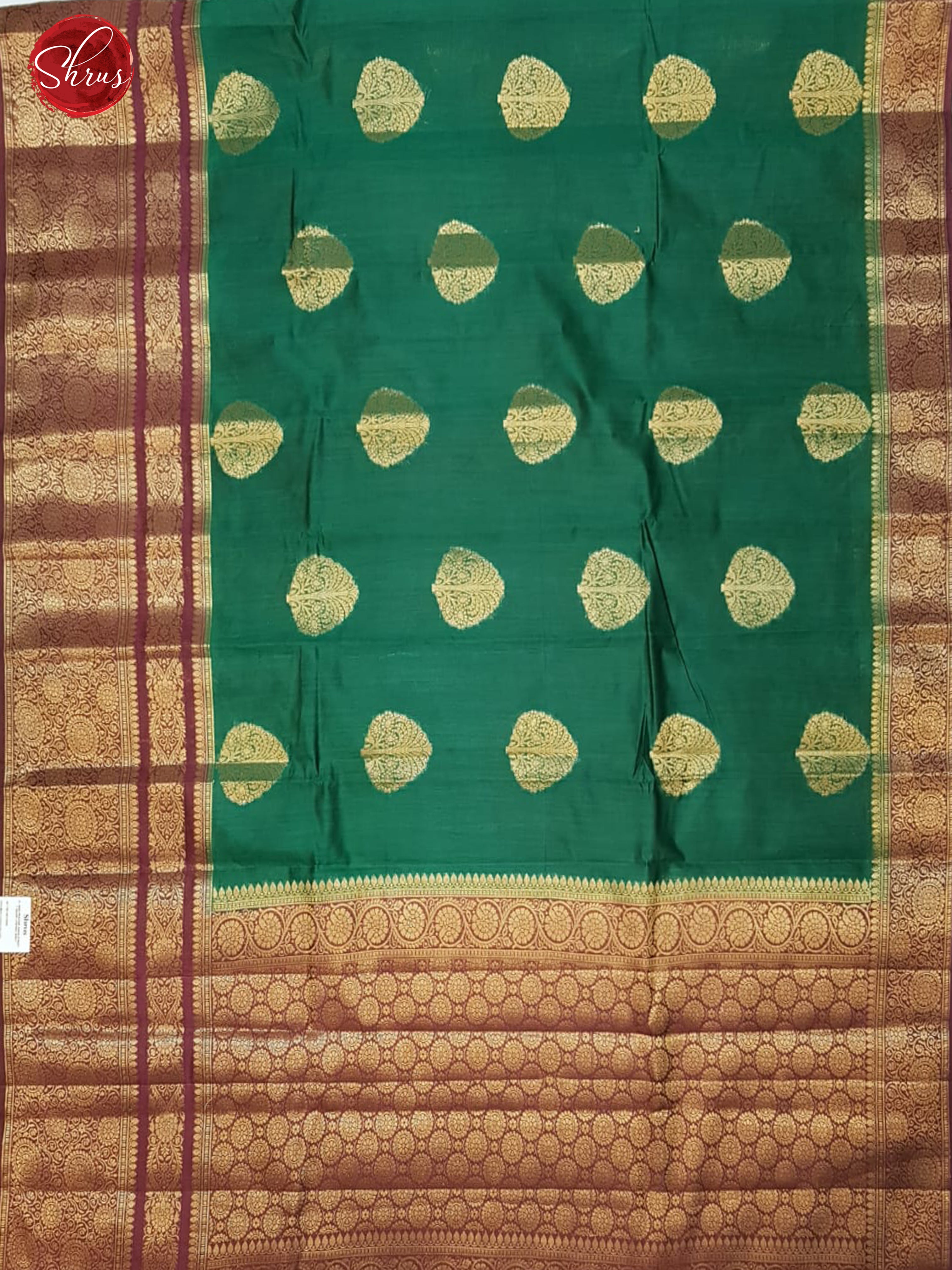 Green & Wine - Chiniya Silk with Zari woven floral motifs on the body & Zari Border - Shop on ShrusEternity.com