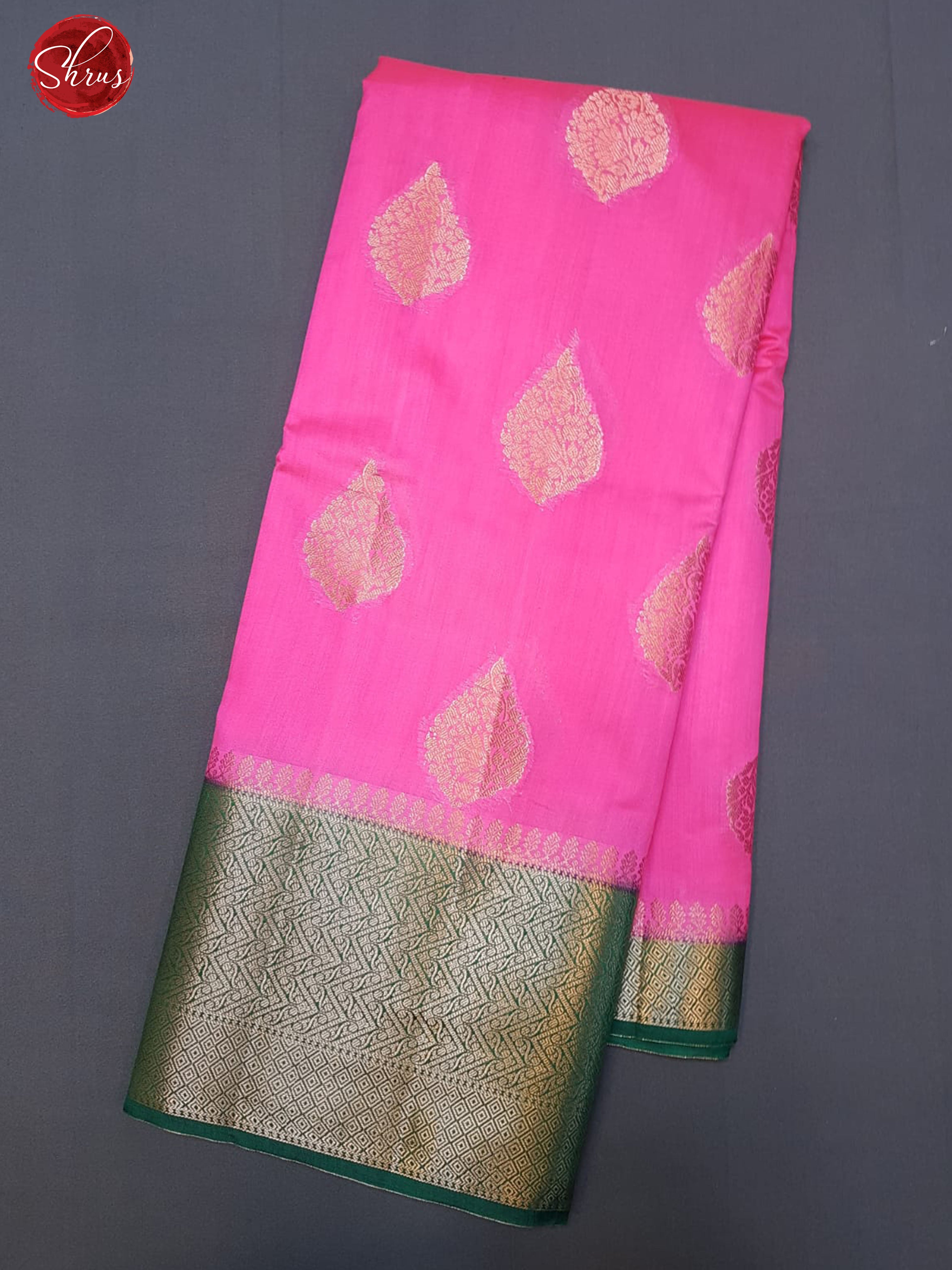 Pink & Green - Chiniya Silk with Zari woven floral motifs on the body & Zari Border - Shop on ShrusEternity.com