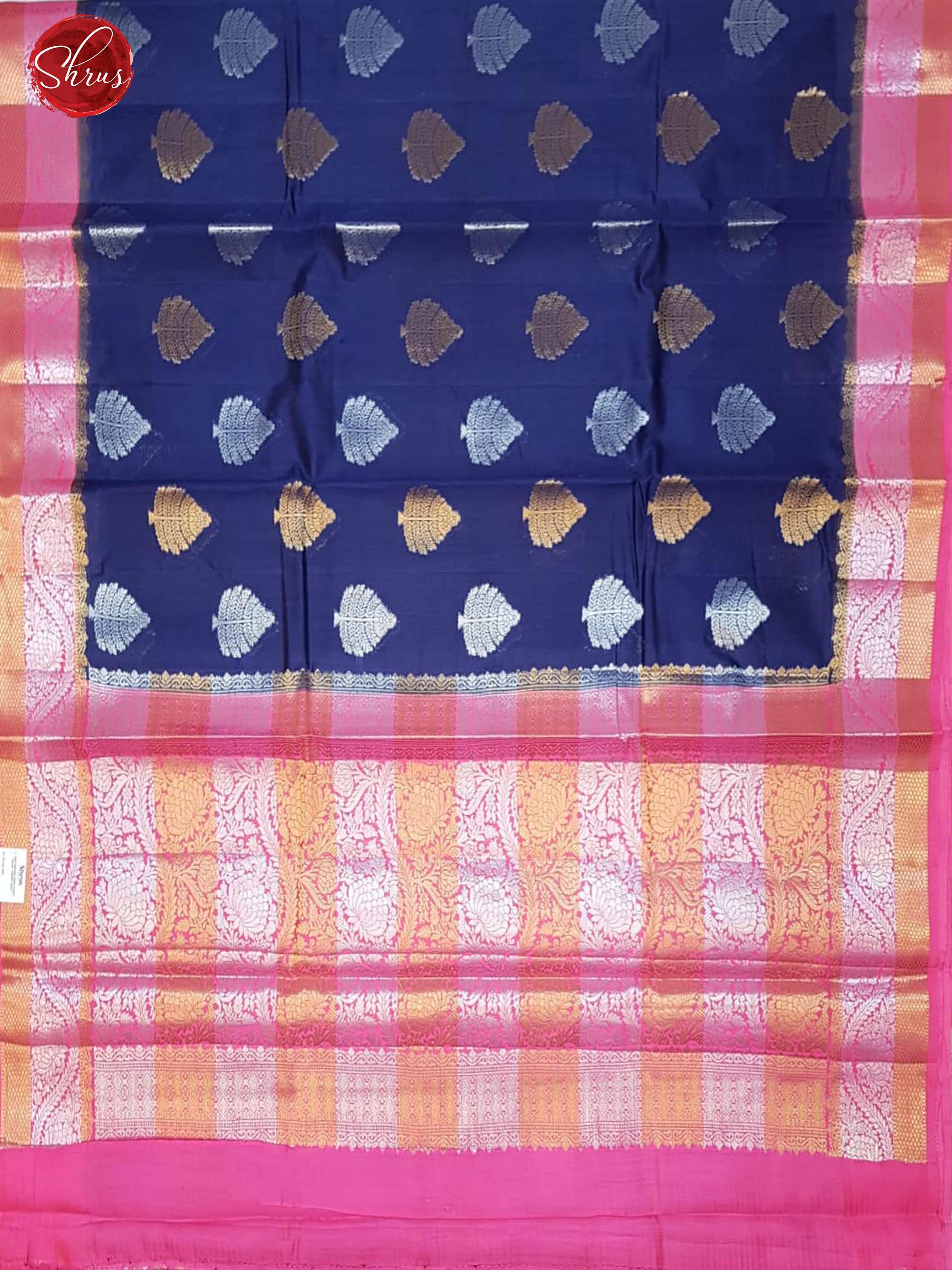 Blue & Pink - Chiniya Silk with gold ,silver Zari floral motifs on the body & Zari Border - Shop on ShrusEternity.com