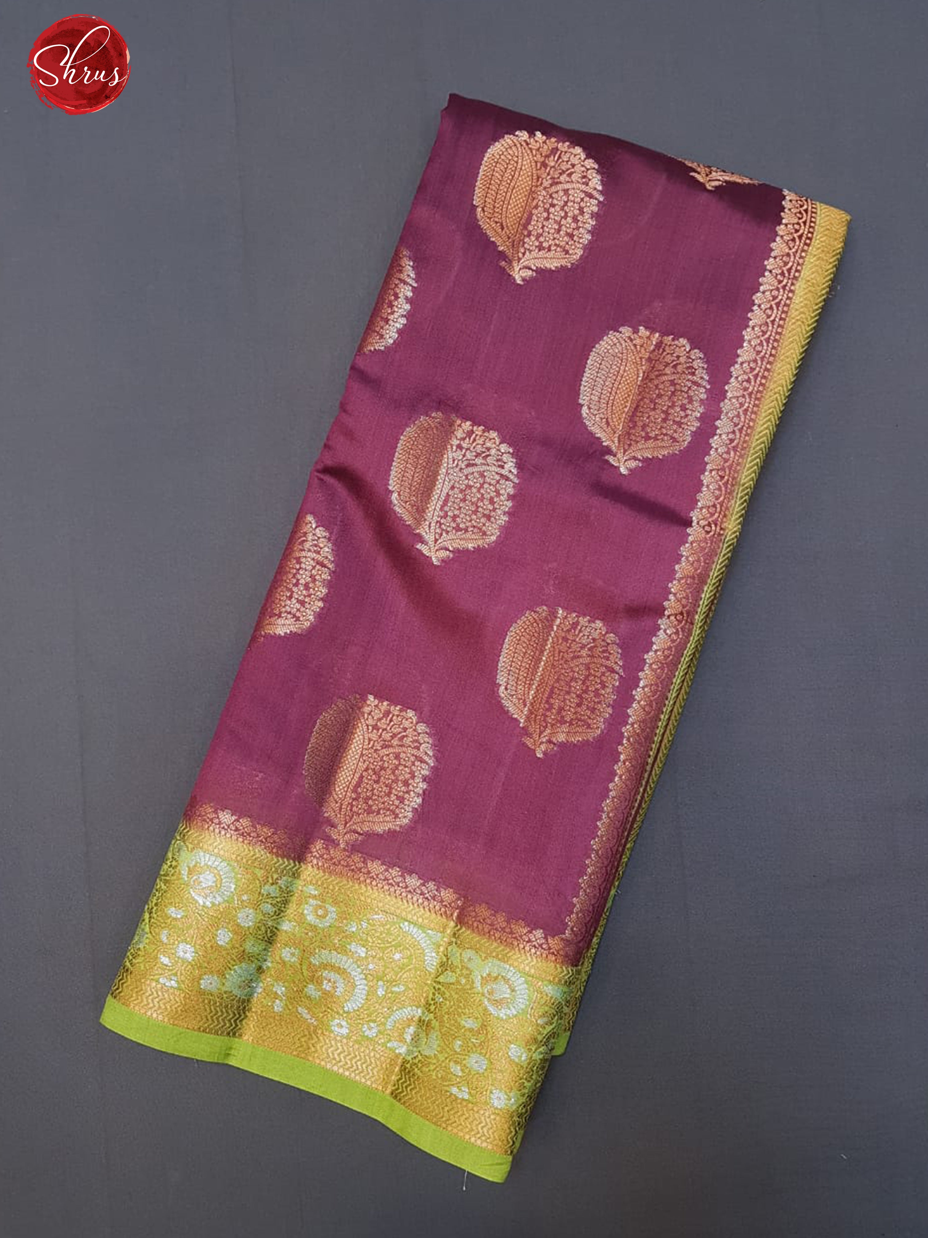 Wine & Green - Chiniya Silk with Zari woven floral motifs on the body& Contrast Zari Border - Shop on ShrusEternity.com