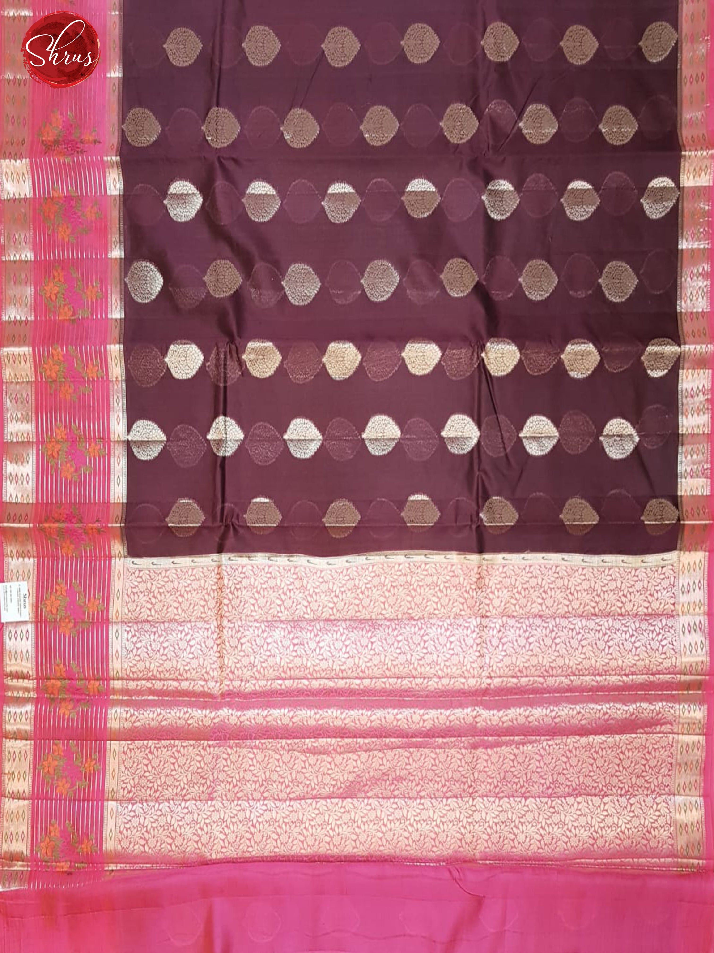 Wine & Pink- Chiniya Silk with Zari woven floral motifs on the body& Zari Border - Shop on ShrusEternity.com