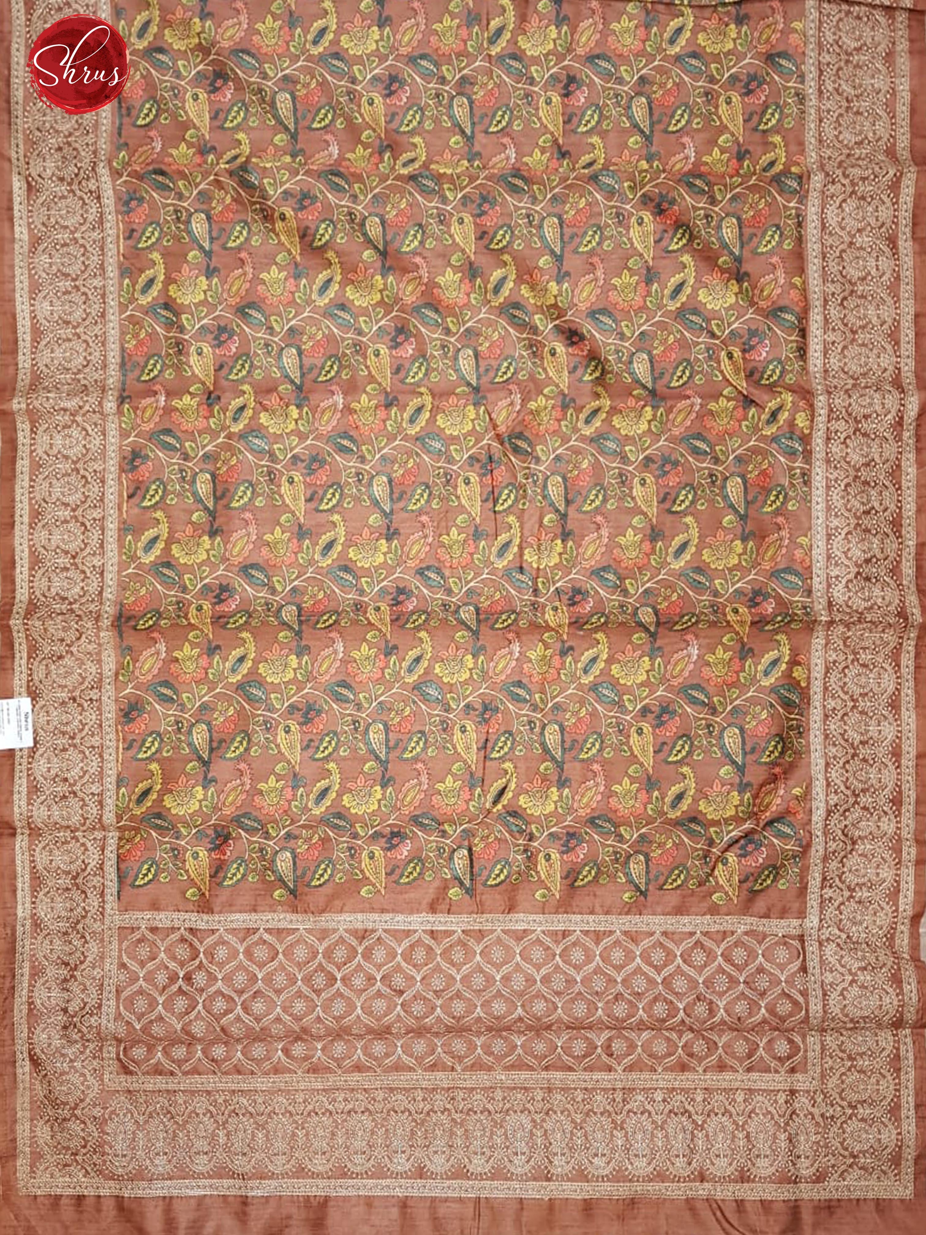 Brown(Single Tone)- Matka Cotton with floral print on the body &  embroidered Border - Shop on ShrusEternity.com