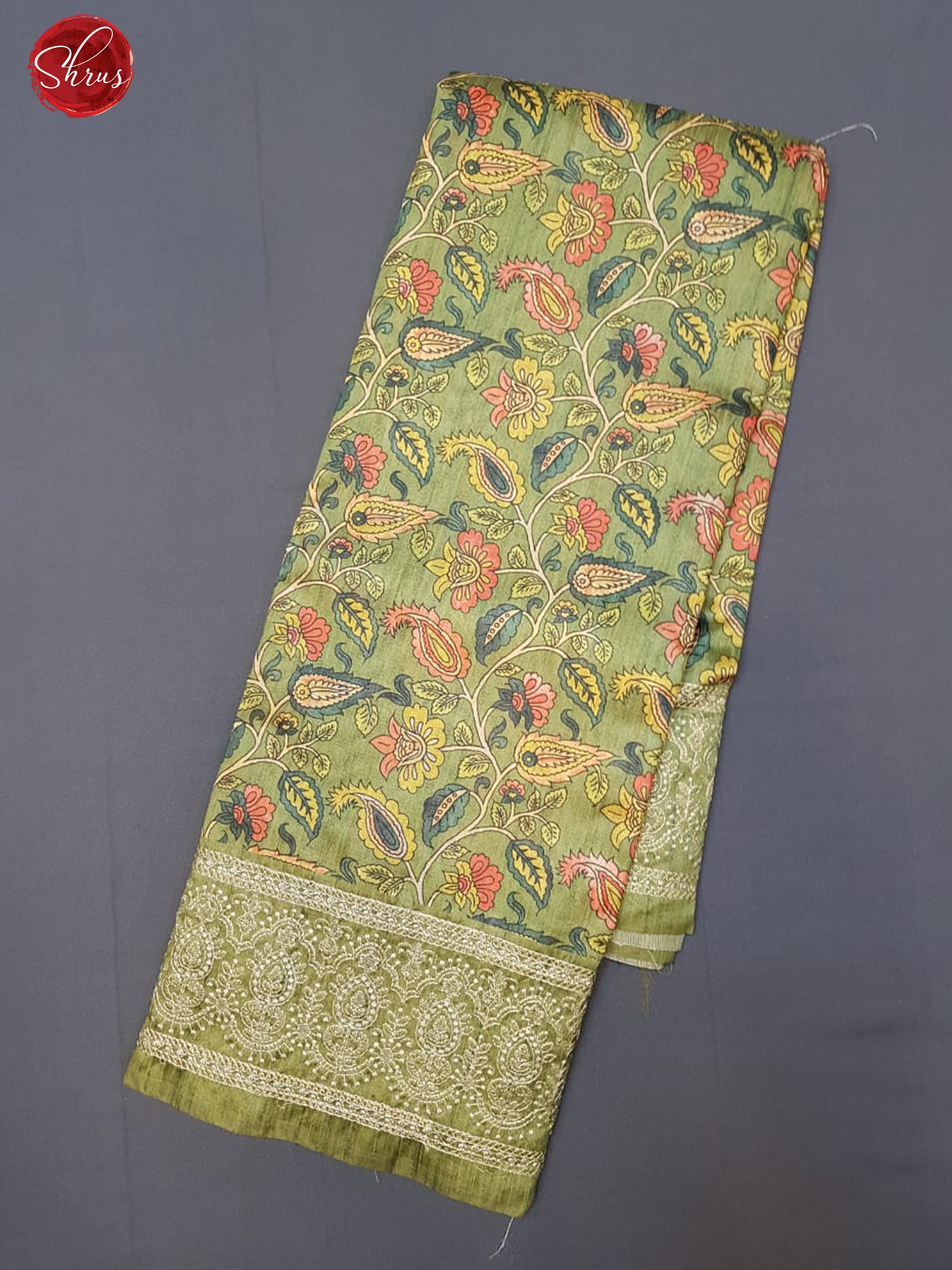 Green(Single Tone) -Matka Cotton with floral print on the body & embroidered Border - Shop on ShrusEternity.com