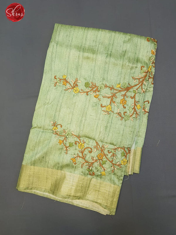 Green(Single Tone)-Matka Cotton with floral embroidery on the body & Zari Border - Shop on ShrusEternity.com
