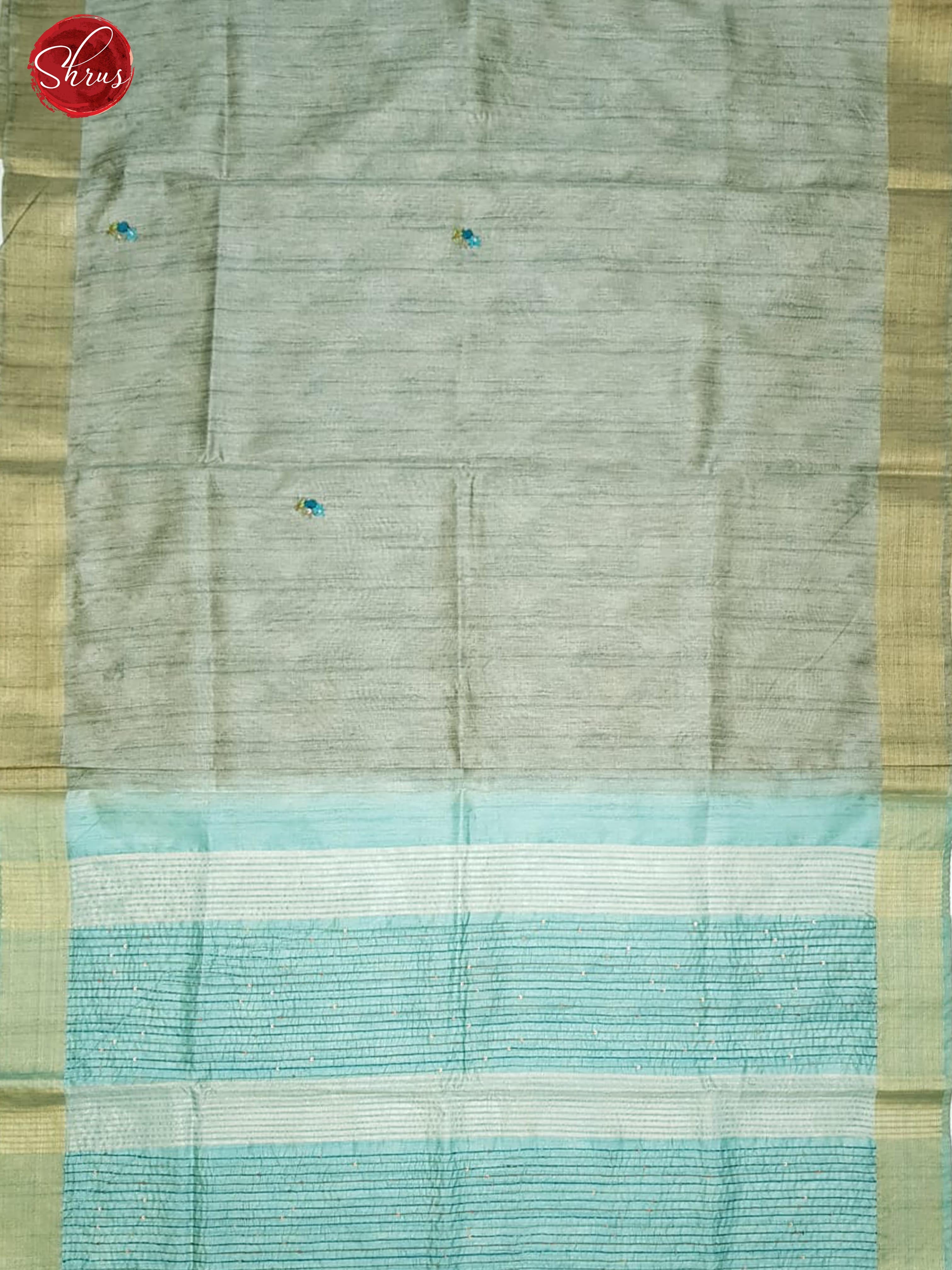 Grey & Blue - Matka Cotton with embroidered  floral buttas on the body & Zari border - Shop on ShrusEternity.com