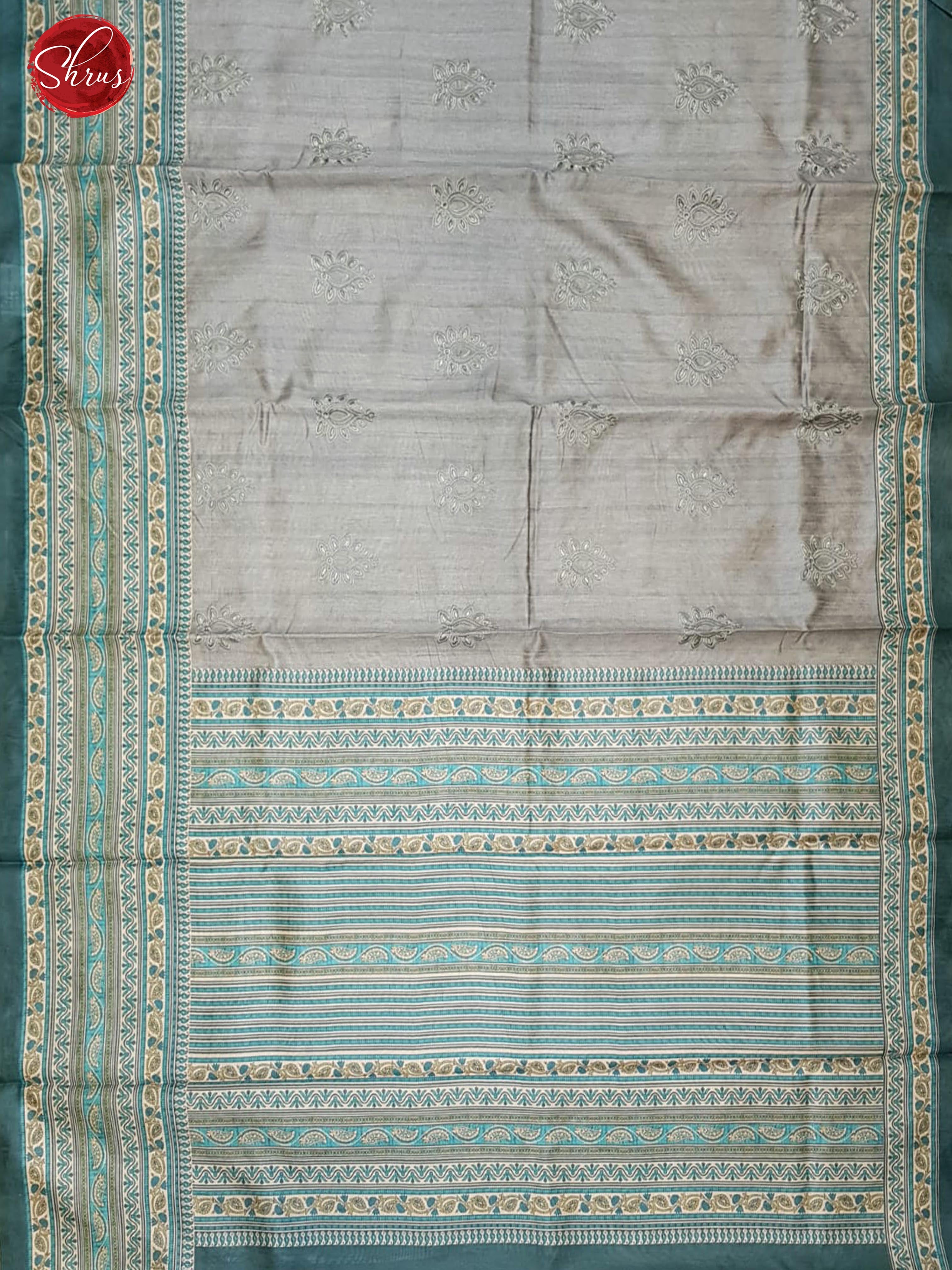 Grey & Blue- Matka Cotton with floral embroidery on the body & Printed Border - Shop on ShrusEternity.com