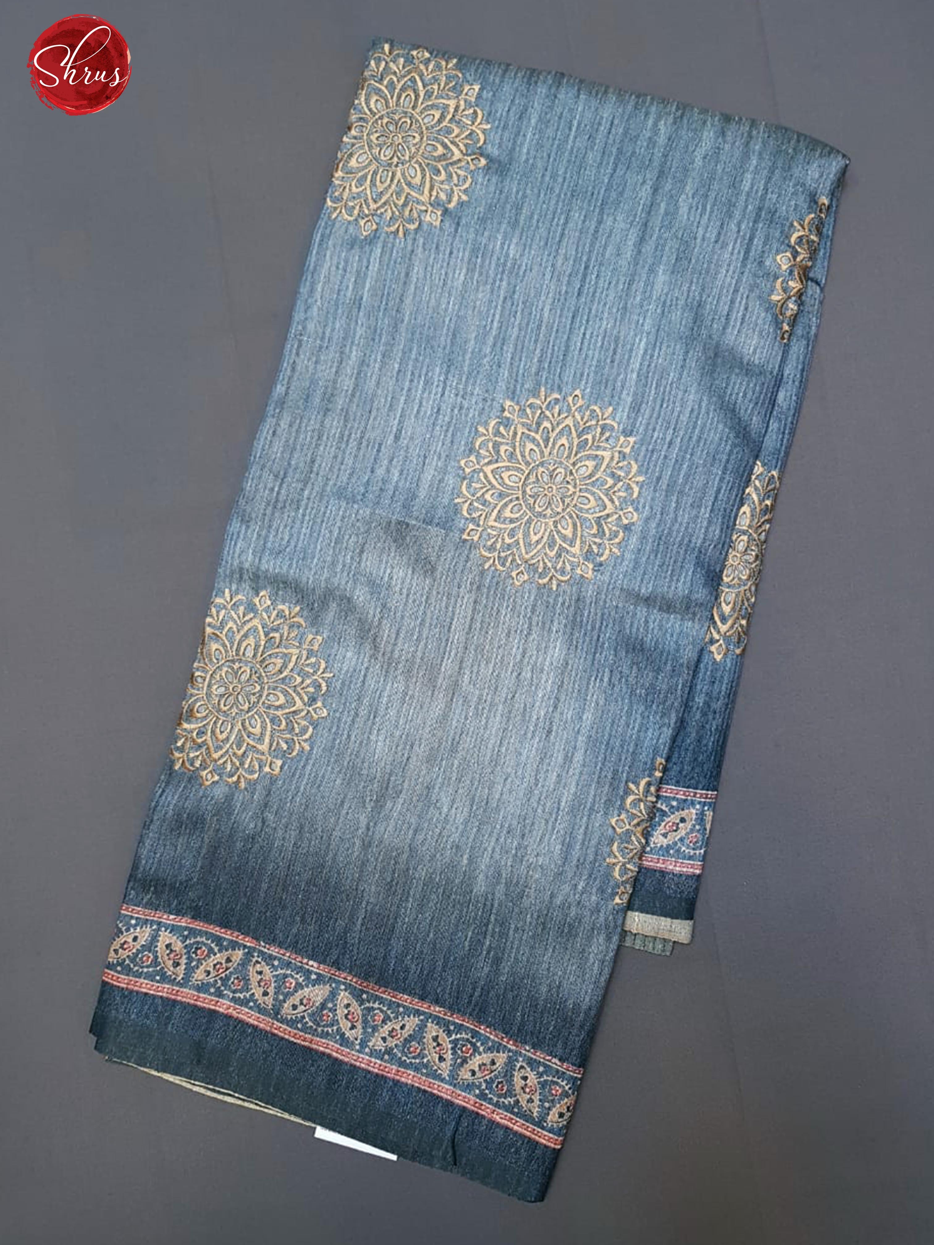 Blue & Dark Blue - Matka Cotton with floral embroidery on the body & printed Border - Shop on ShrusEternity.com