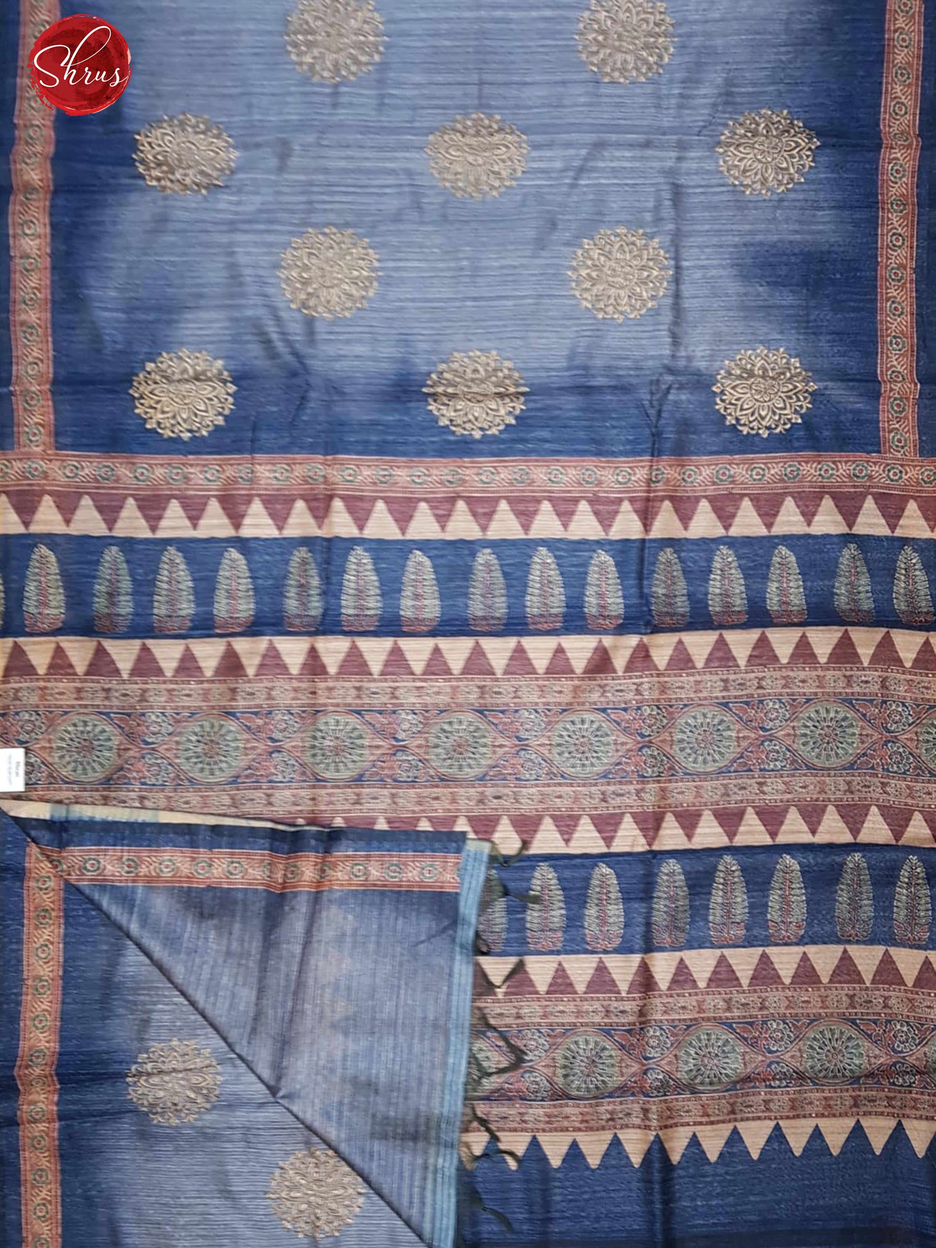 Blue(Single Tone)- Matka Cotton with floral print on the Body & Printed Border - Shop on ShrusEternity.com