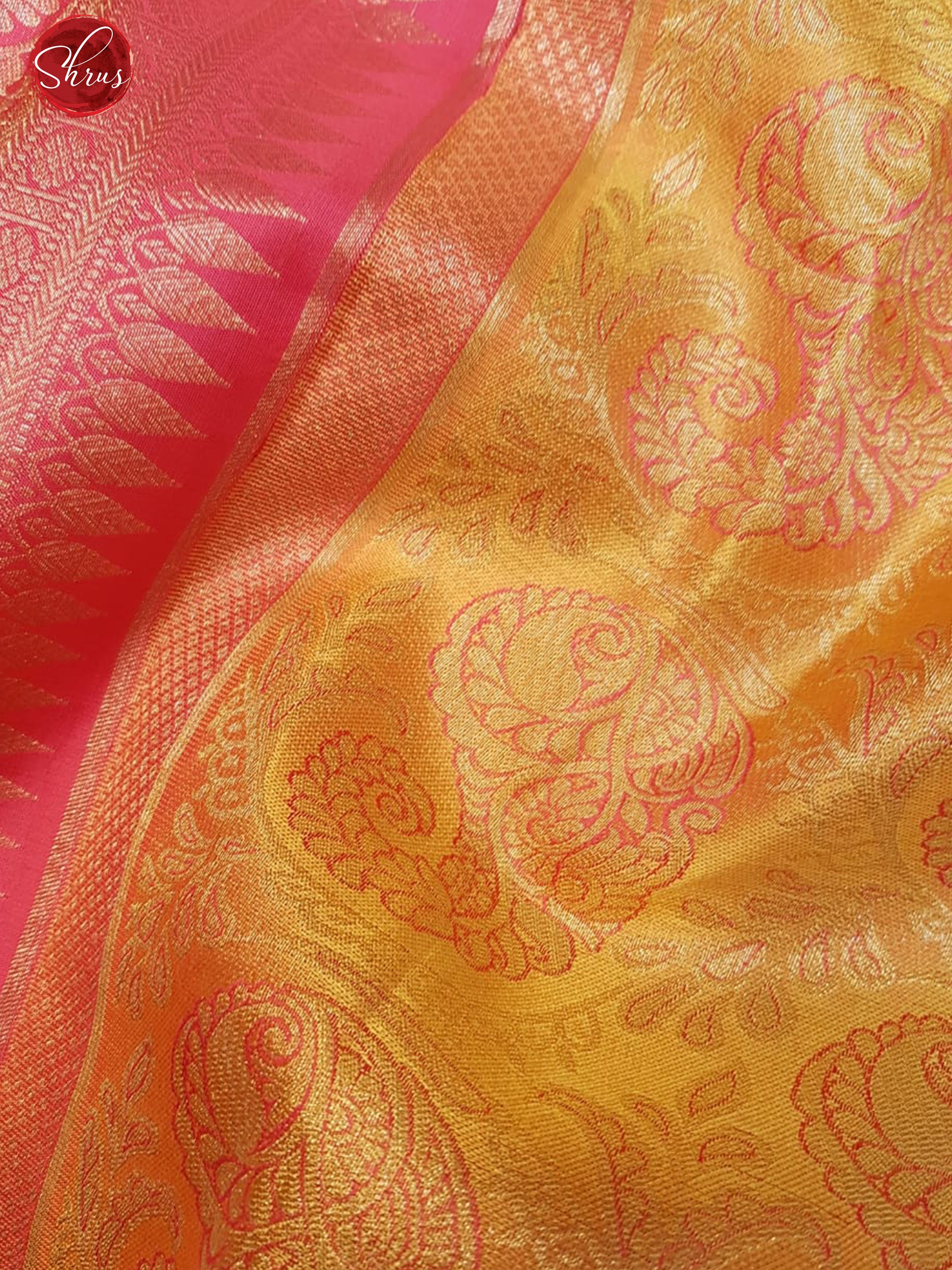 Yellow & Pink - Kanchipuram Silk with paisleys motif on  the body & Zari Border - Shop on ShrusEternity.com