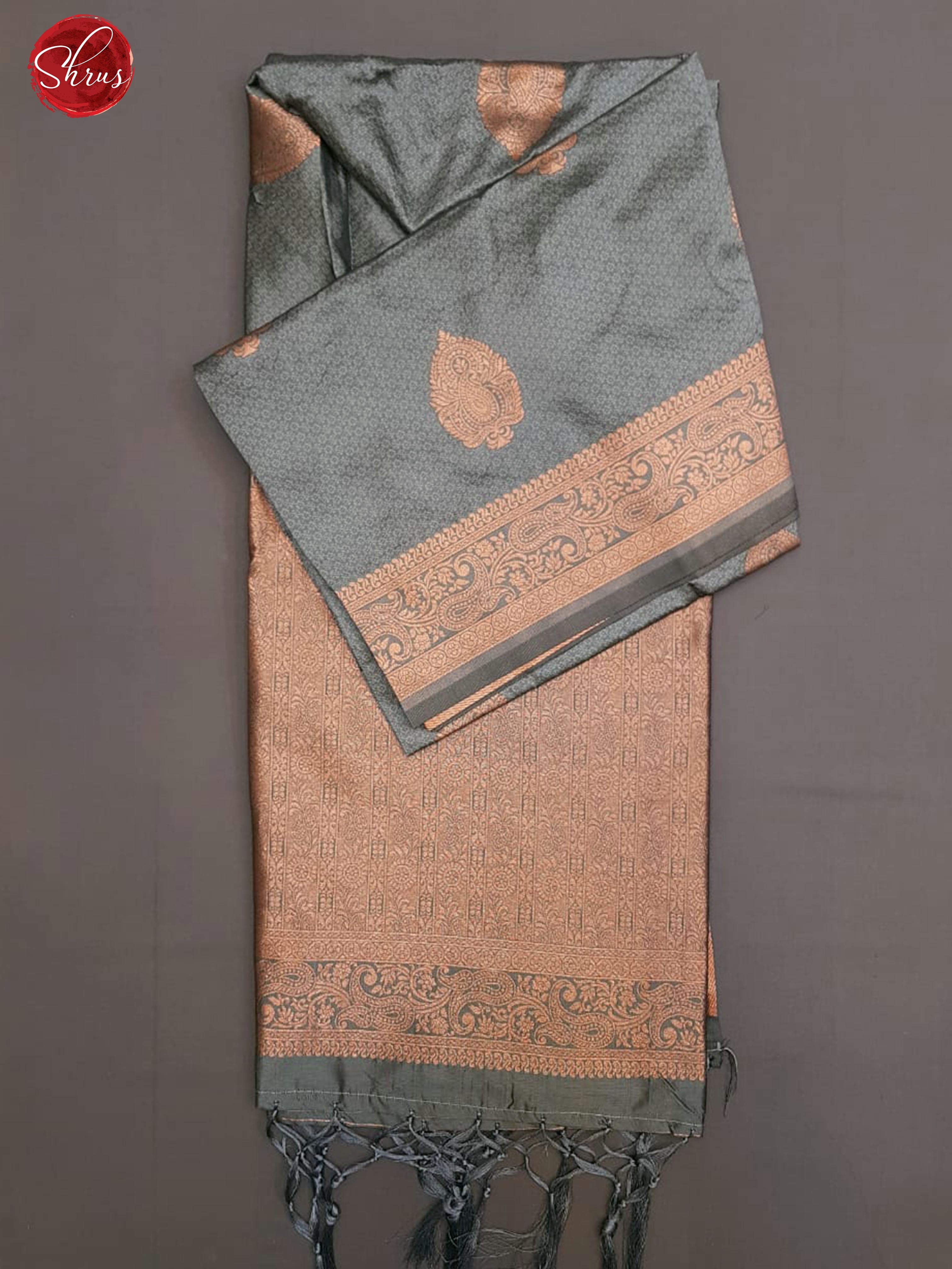 Grey(Single Tone)- Semi Khatan with zari floral motifs , self jacquard on the body & Zari Border - Shop on ShrusEternity.com