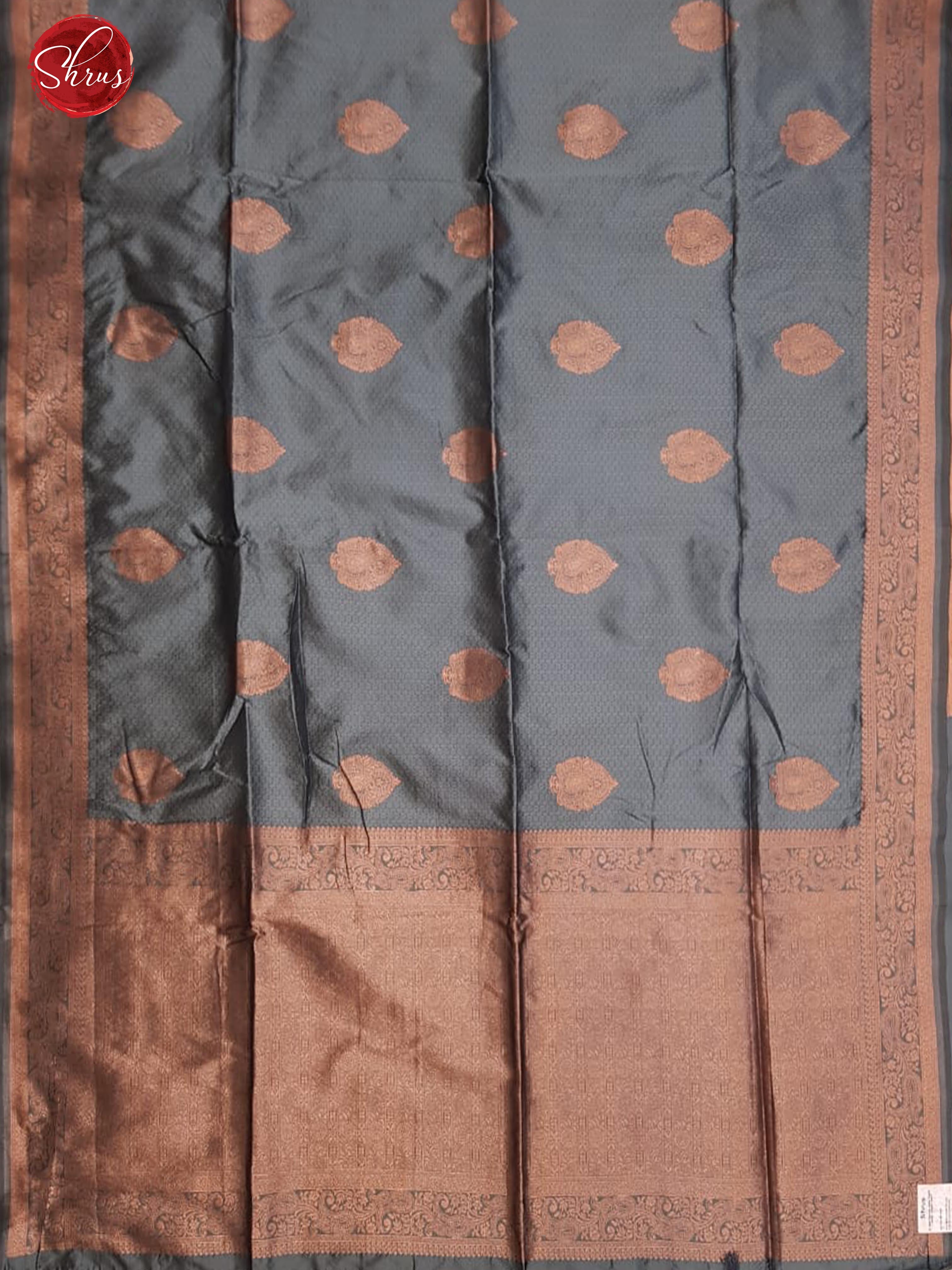 Grey(Single Tone)- Semi Khatan with zari floral motifs , self jacquard on the body & Zari Border - Shop on ShrusEternity.com