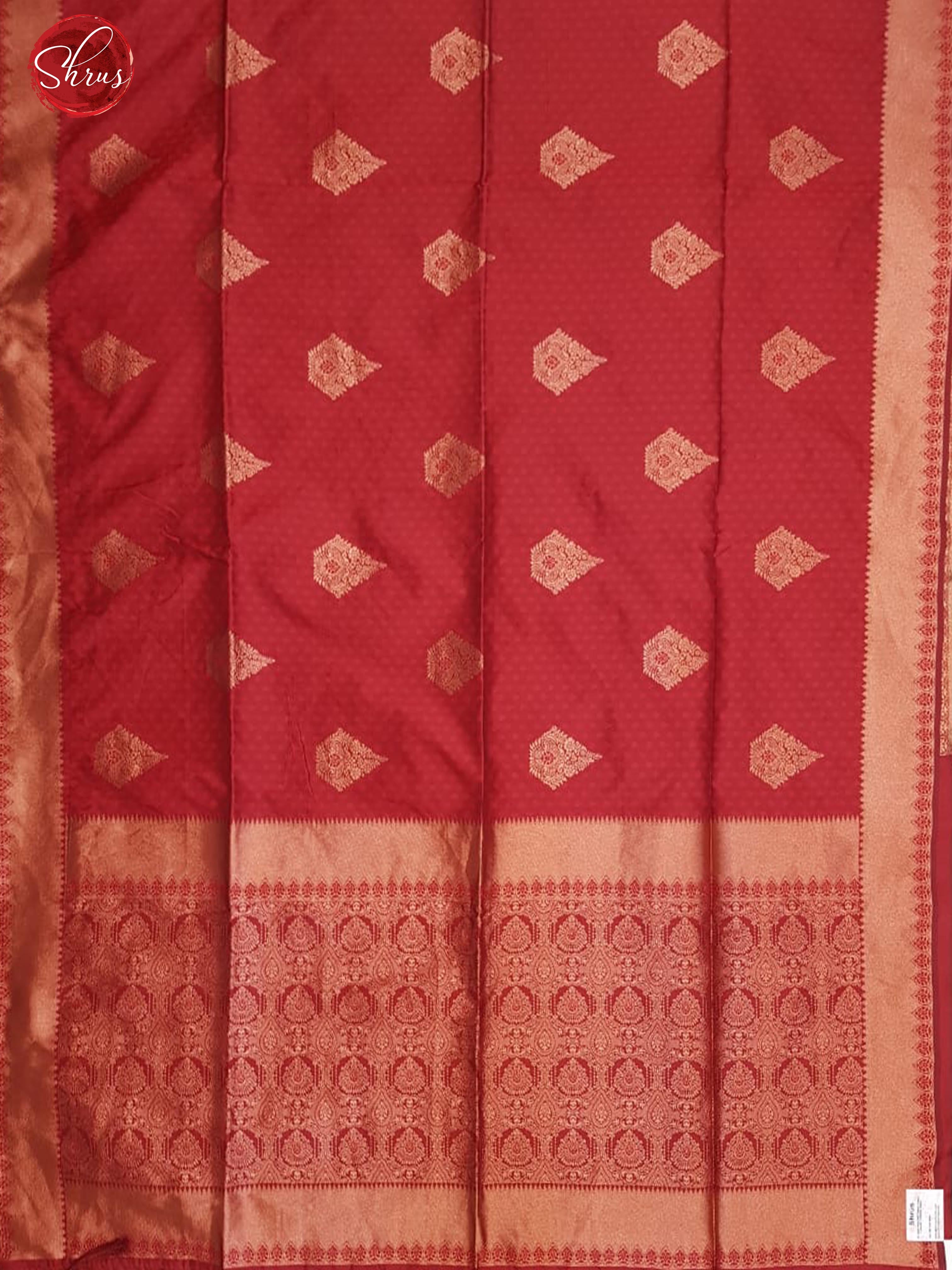 Red(Single Tone)- Semi Khatan with zari floral motif , jacquard on the body & Zari Border - Shop on ShrusEternity.com