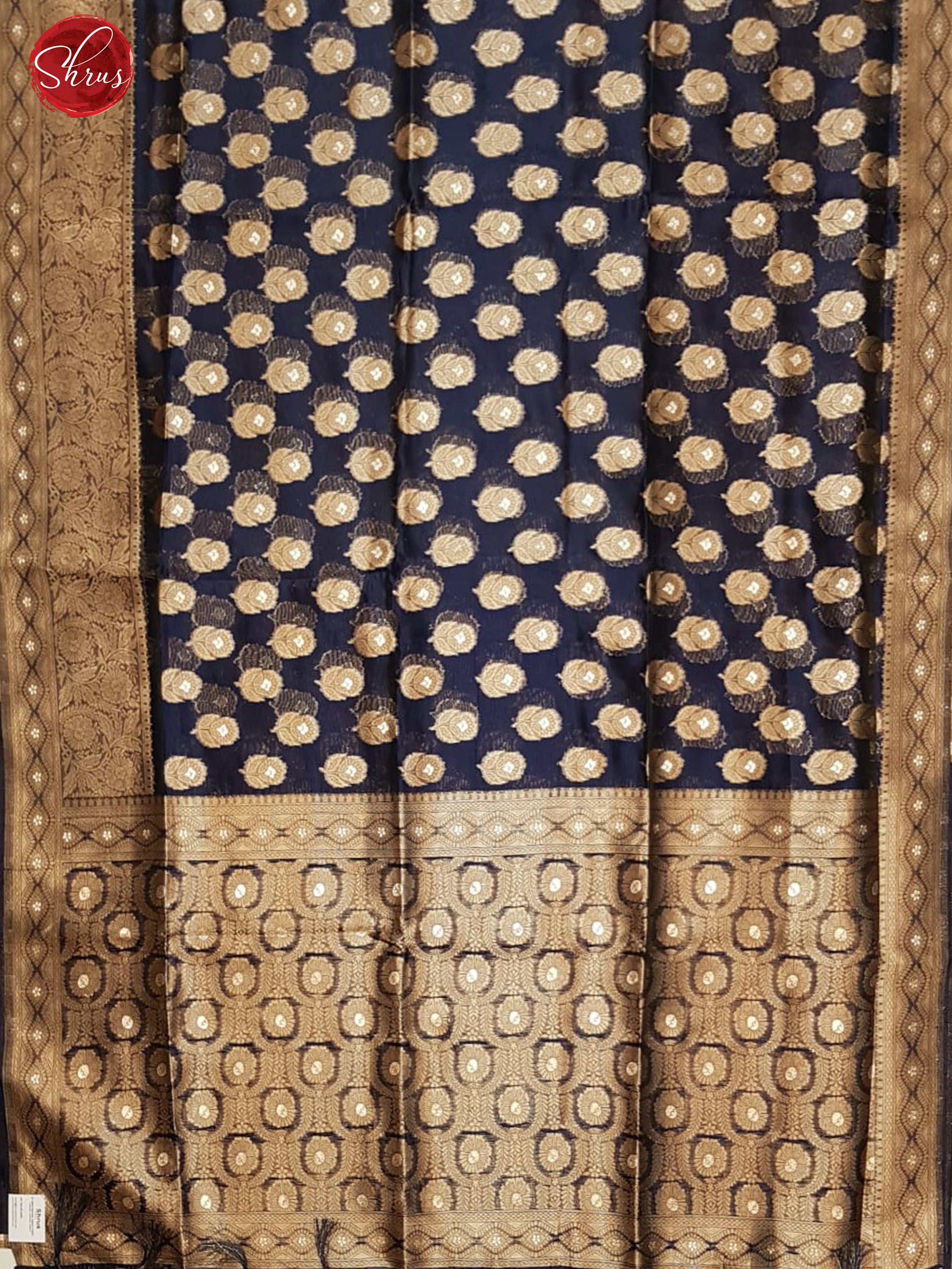 Blue(Single Tone)-Semi Banarasi with zari woven floral motifs on the body & Zari Border - Shop on ShrusEternity.com