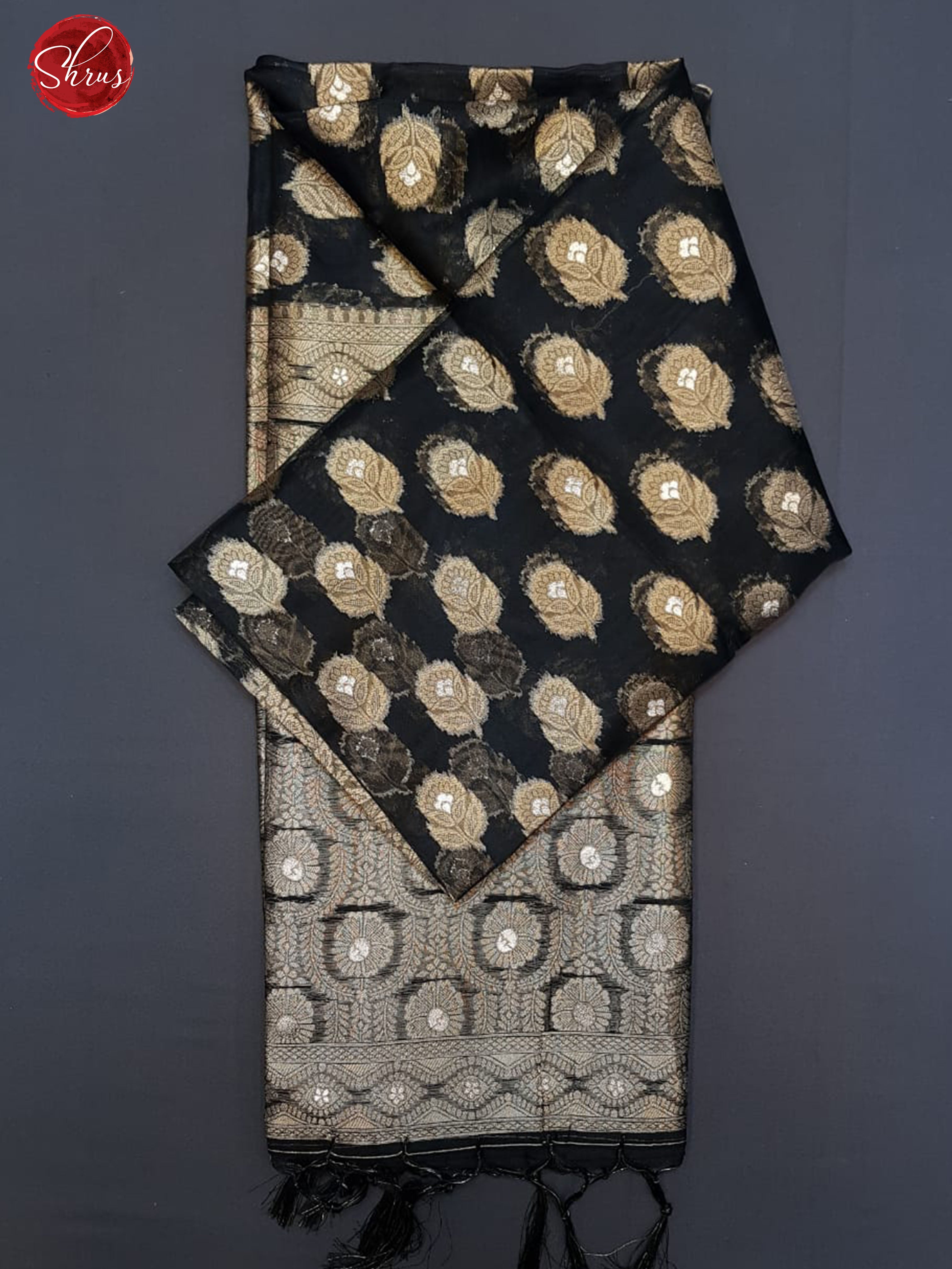 Black(Single tone)- Semi Banarasi with zari woven floral motifs on the body & Zari Border - Shop on ShrusEternity.com